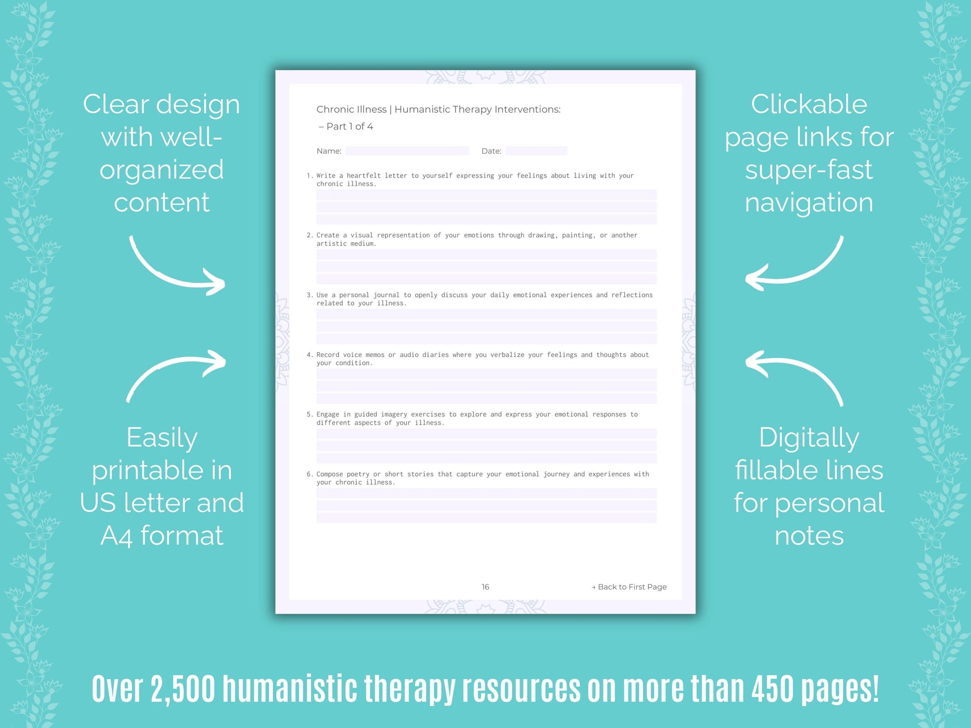 Chronic Illness Humanistic Therapy Counseling Templates