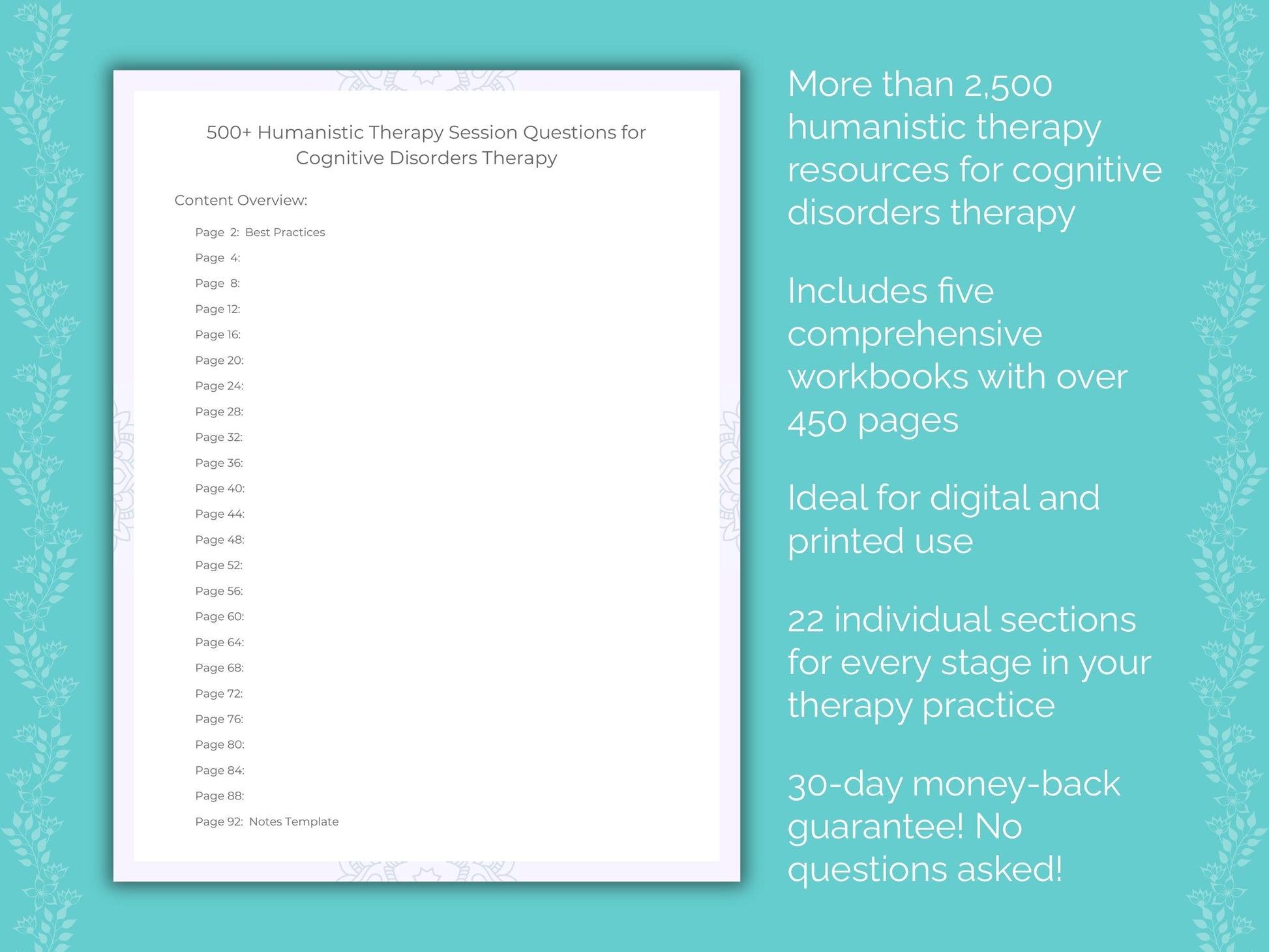 Cognitive Disorders Humanistic Therapy Therapist Worksheets