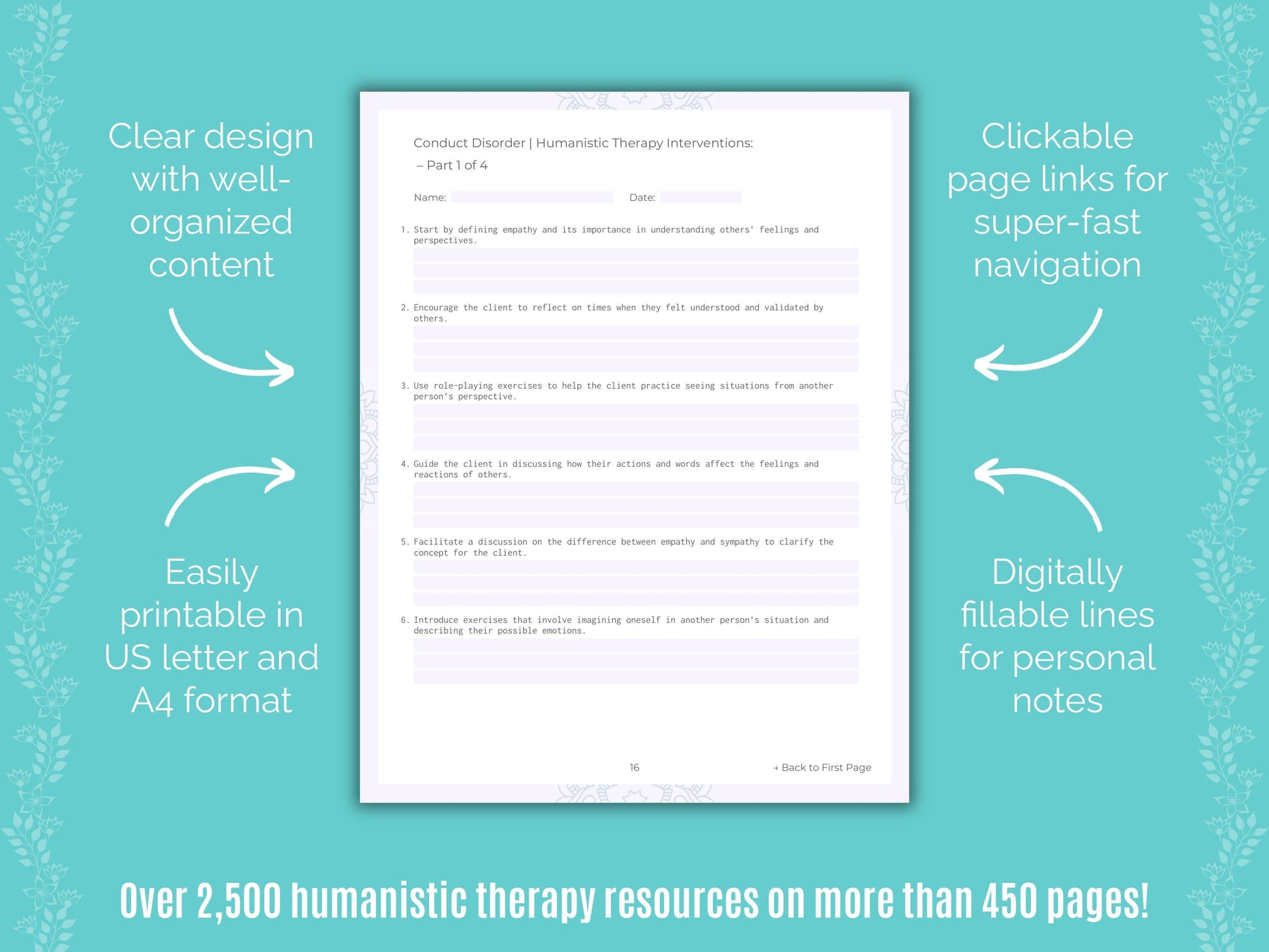 Conduct Disorder Humanistic Therapy Counseling Templates