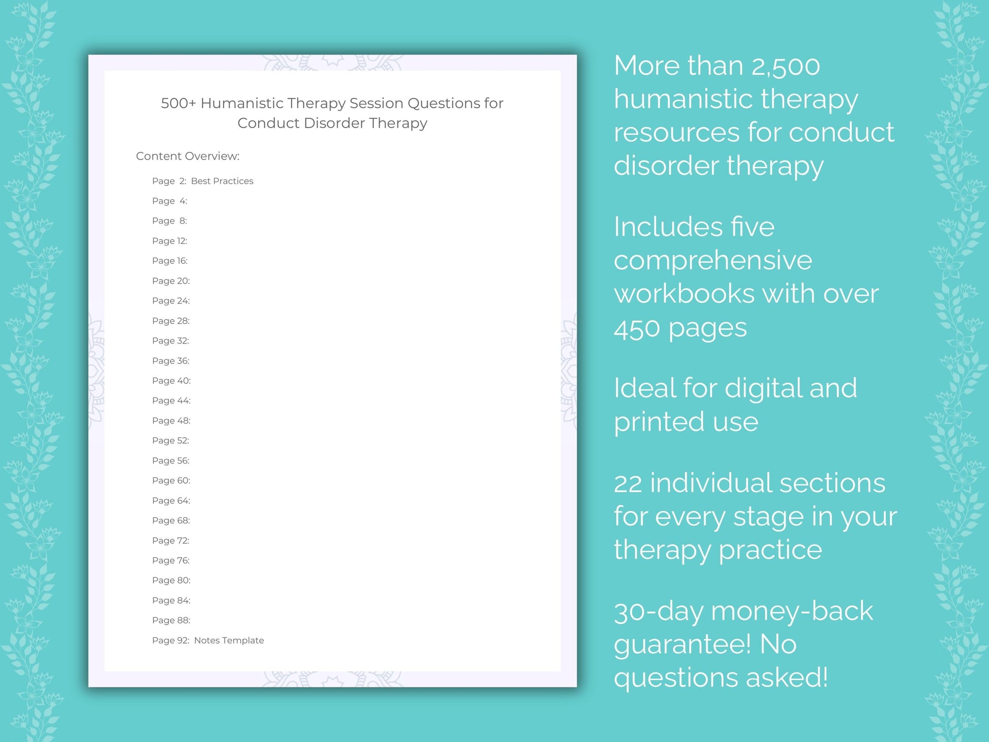 Conduct Disorder Humanistic Therapy Therapist Worksheets