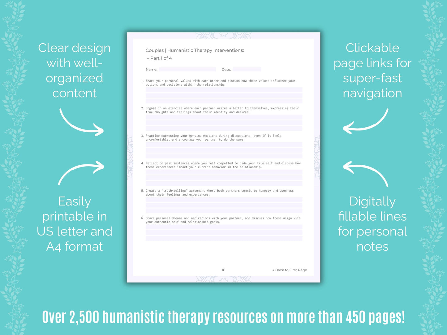 Couples Humanistic Therapy Counseling Templates