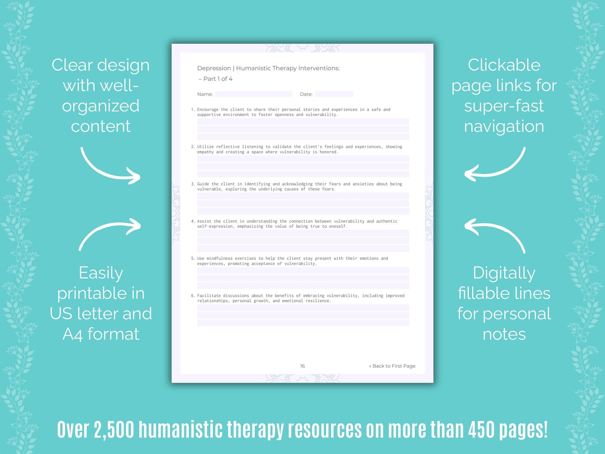 Depression Humanistic Therapy Counseling Templates