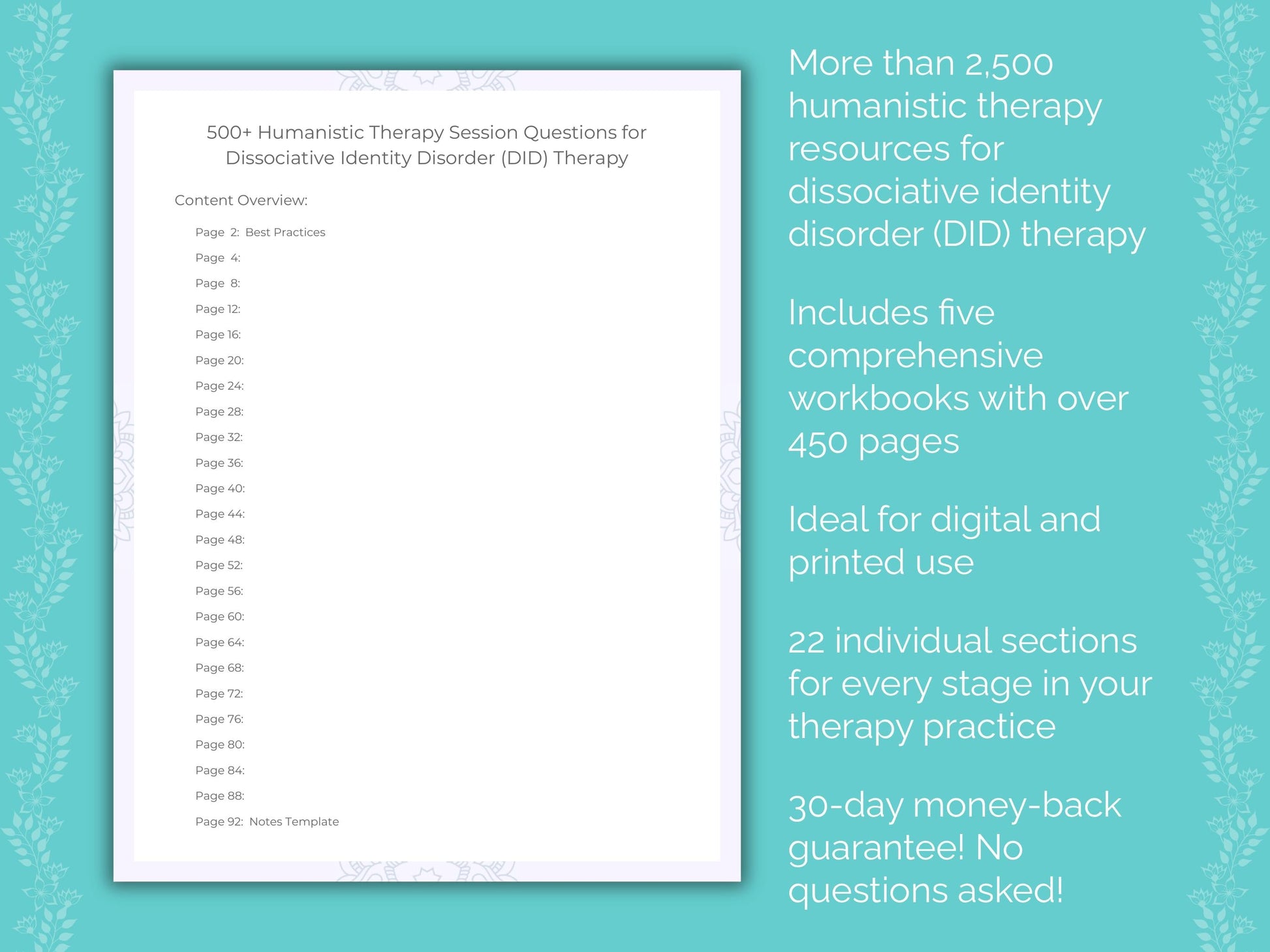 Dissociative Identity Disorder (DID) Humanistic Therapy Therapist Worksheets