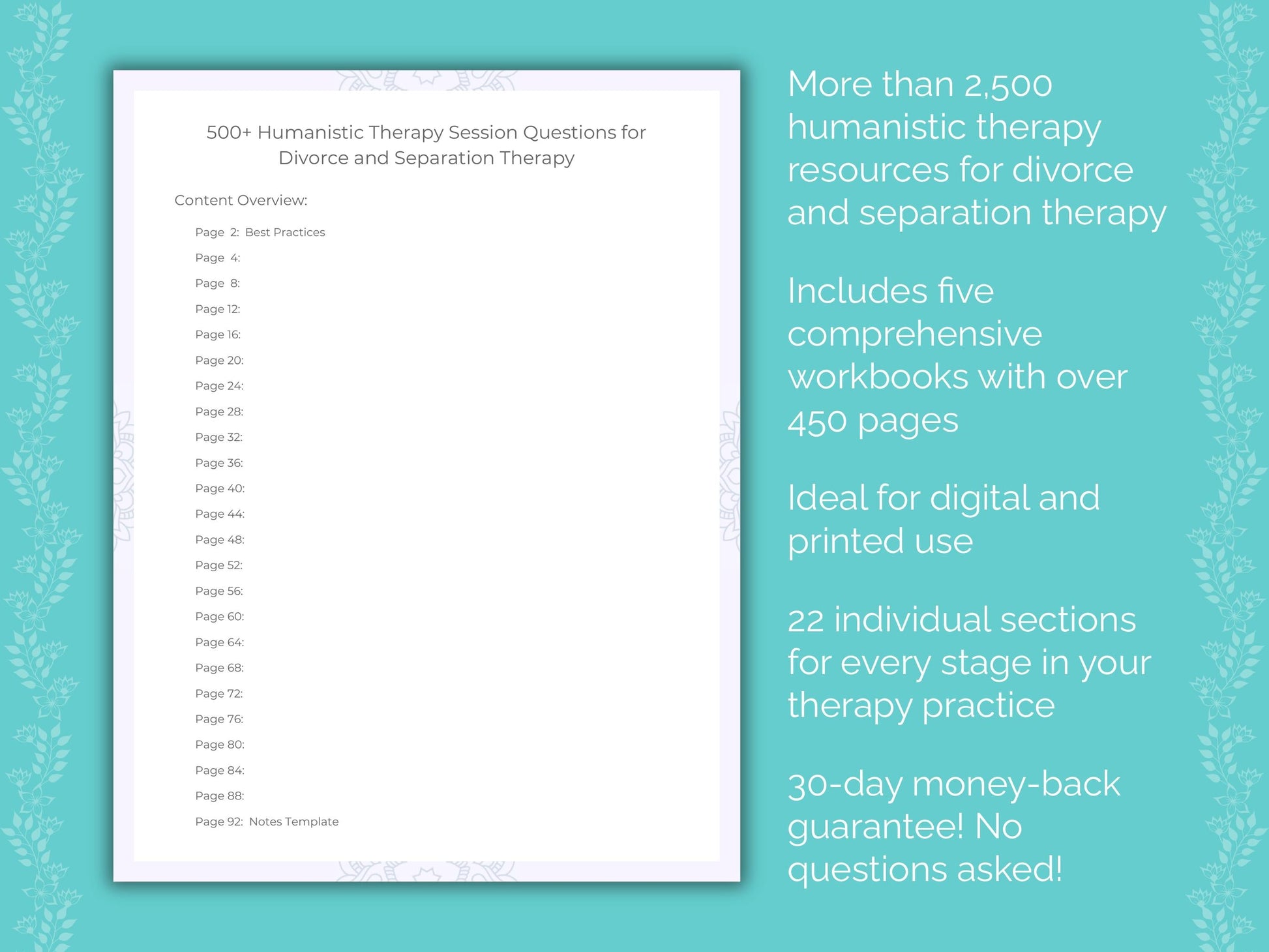 Divorce and Separation Humanistic Therapy Therapist Worksheets