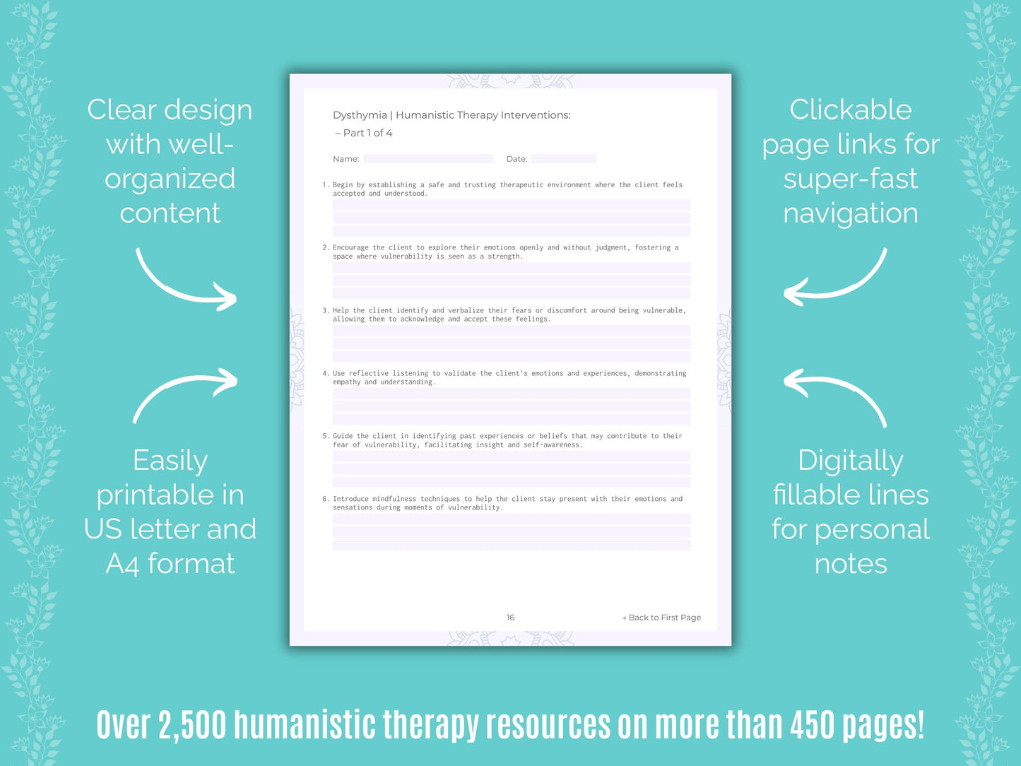 Dysthymia Humanistic Therapy Counseling Templates