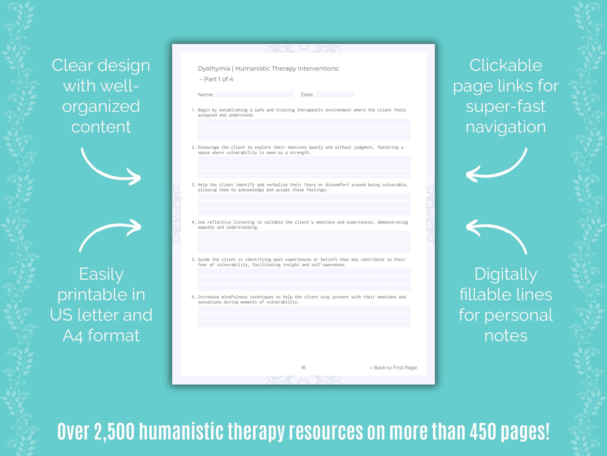 Dysthymia Humanistic Therapy Counseling Templates