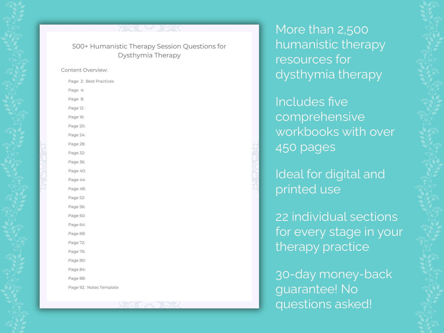 Dysthymia Humanistic Therapy Therapist Worksheets