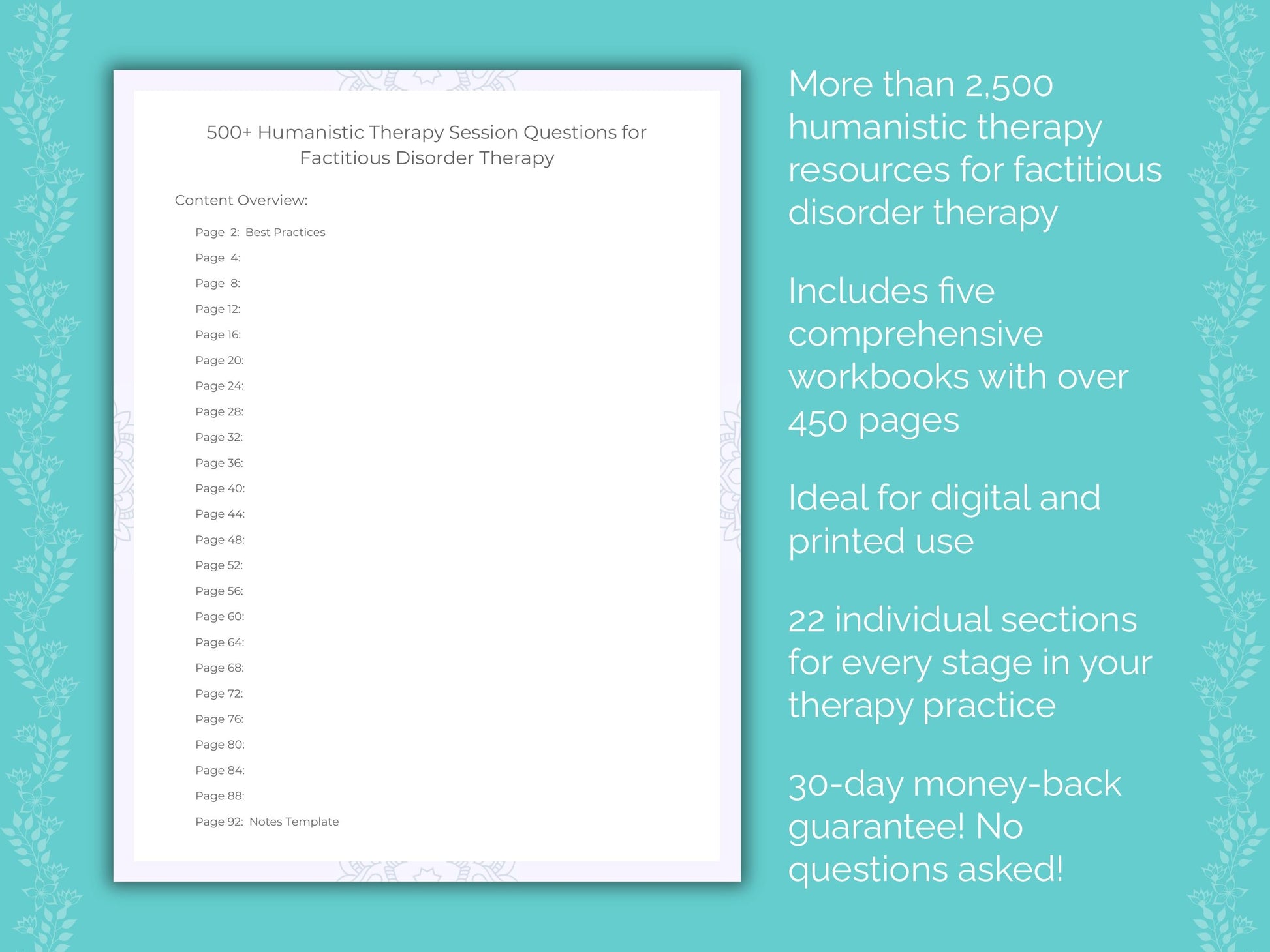 Factitious Disorder Humanistic Therapy Therapist Worksheets