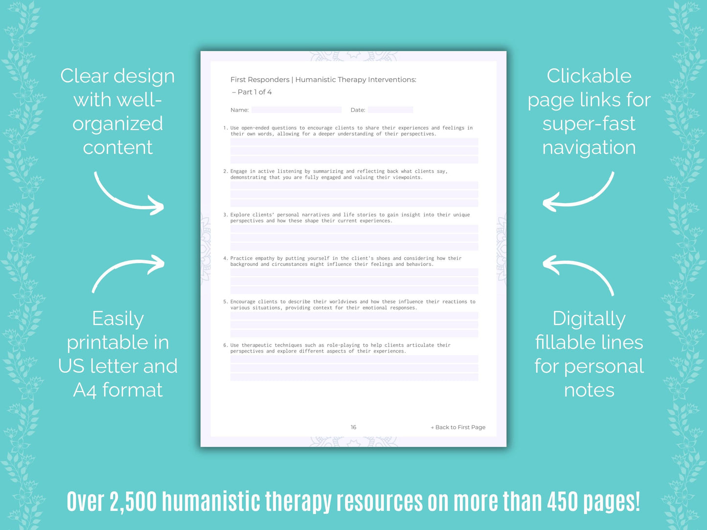 First Responders Humanistic Therapy Counseling Templates