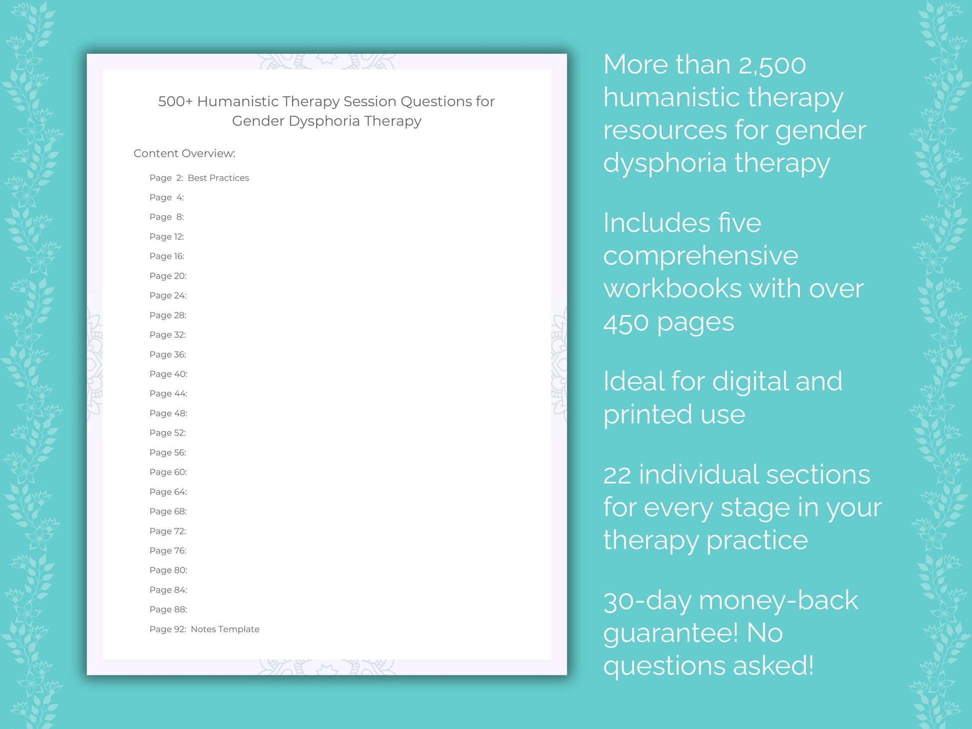 Gender Dysphoria Humanistic Therapy Therapist Worksheets