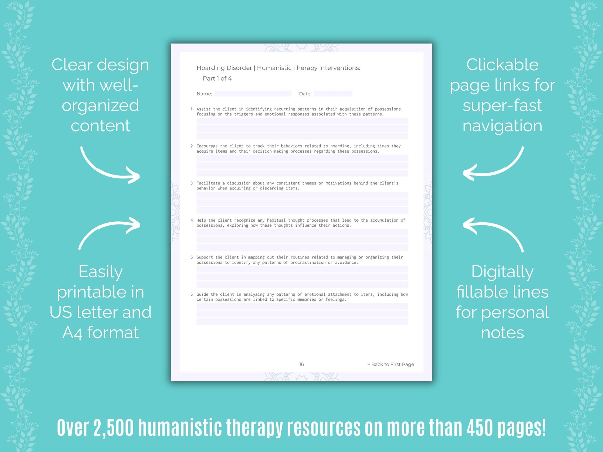 Hoarding Disorder Humanistic Therapy Counseling Templates