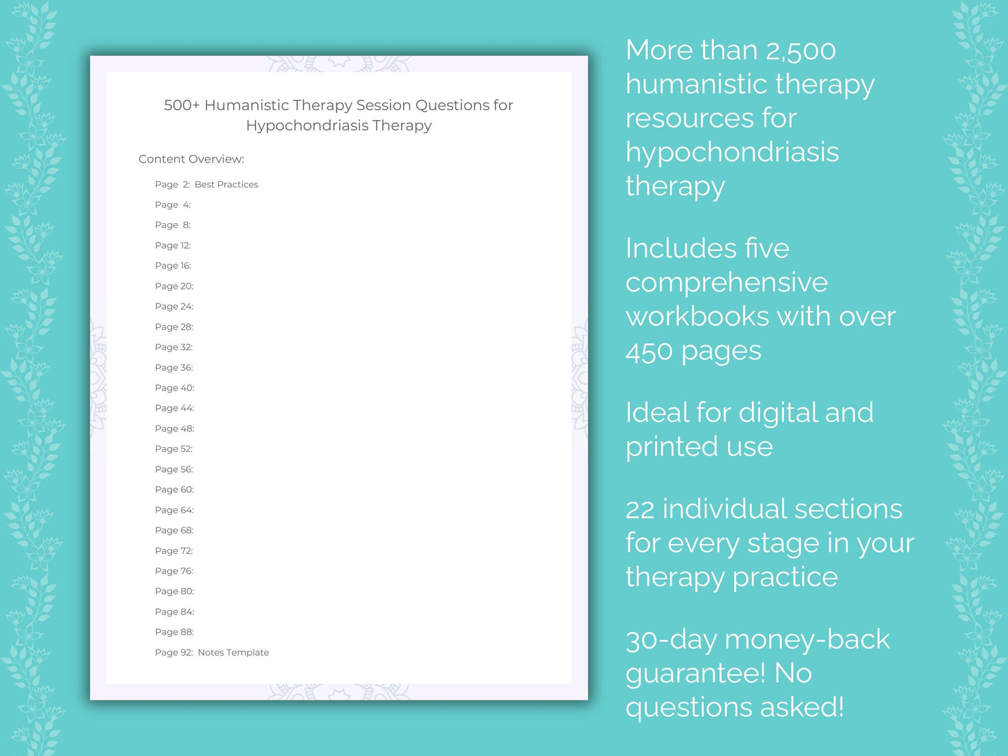 Hypochondriasis Humanistic Therapy Therapist Worksheets