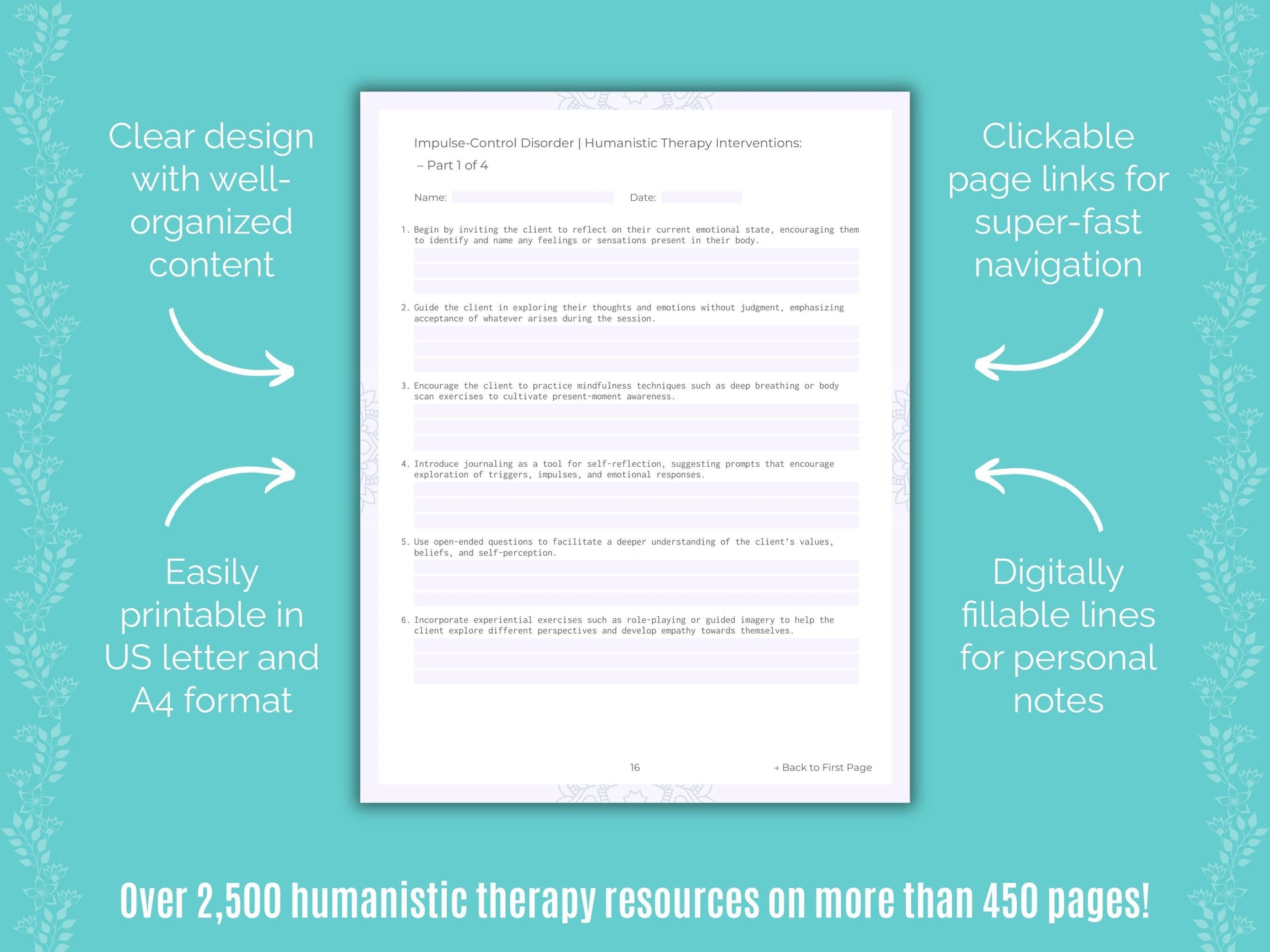 Impulse-Control Disorder (ICD) Humanistic Therapy Counseling Templates