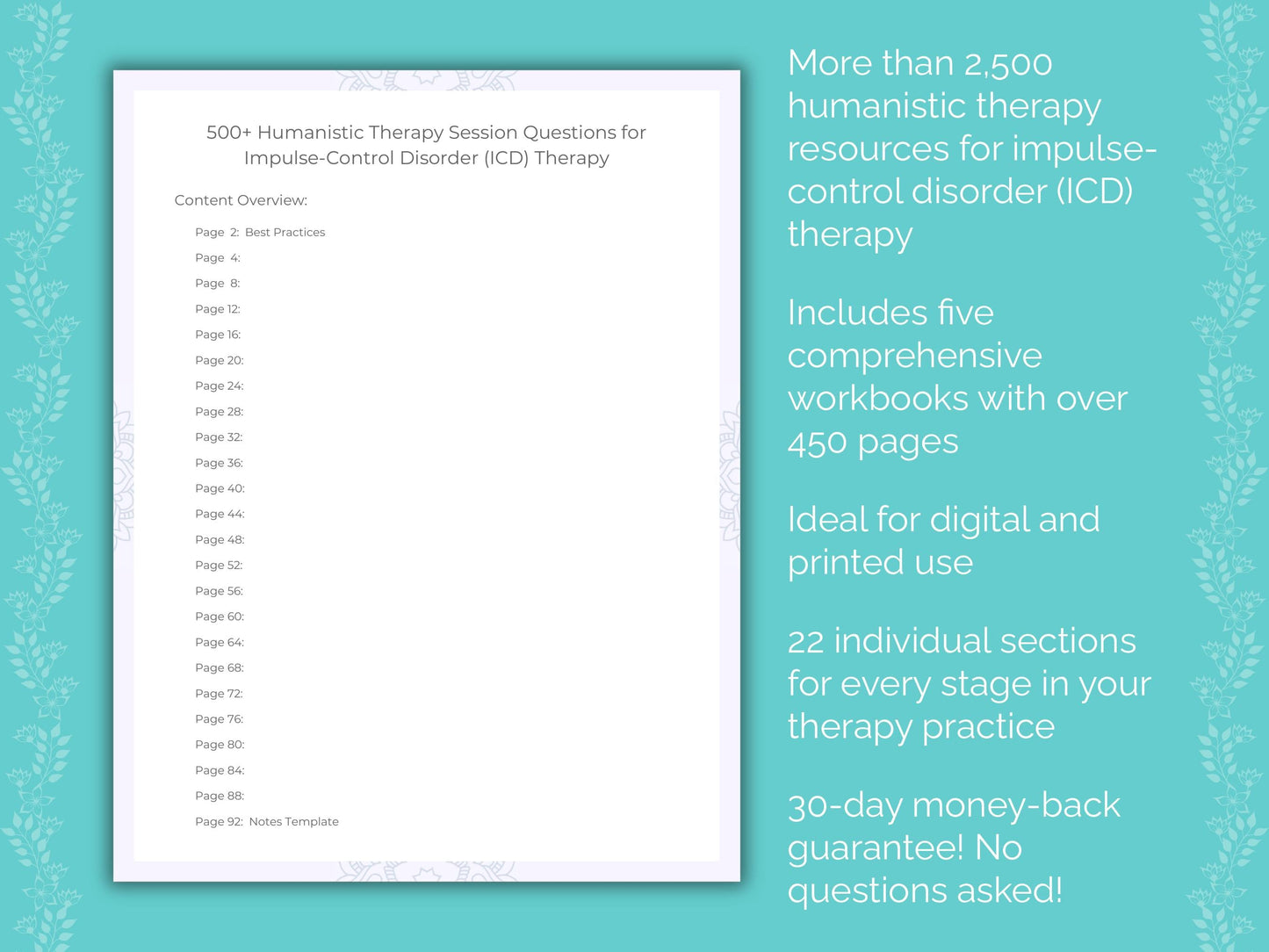 Impulse-Control Disorder (ICD) Humanistic Therapy Therapist Worksheets