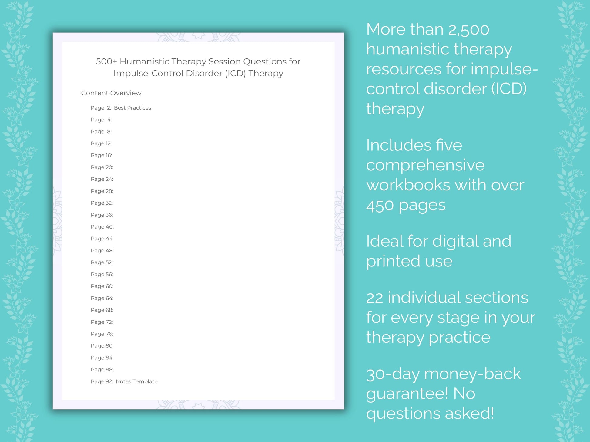 Impulse-Control Disorder (ICD) Humanistic Therapy Therapist Worksheets