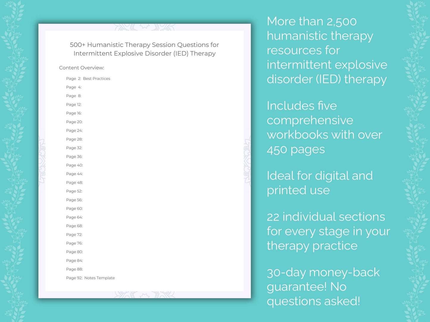 Intermittent Explosive Disorder (IED) Humanistic Therapy Therapist Worksheets