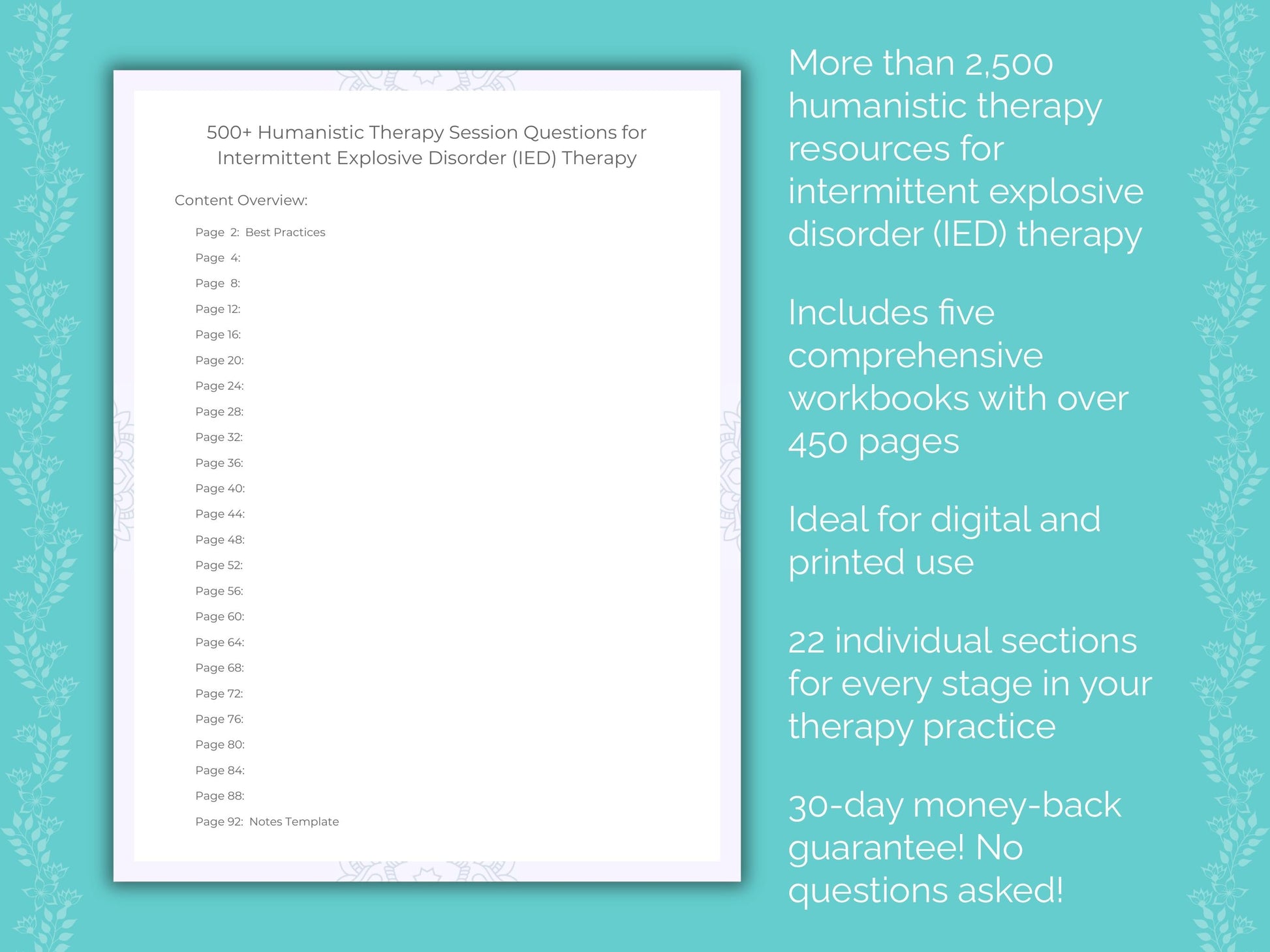 Intermittent Explosive Disorder (IED) Humanistic Therapy Therapist Worksheets