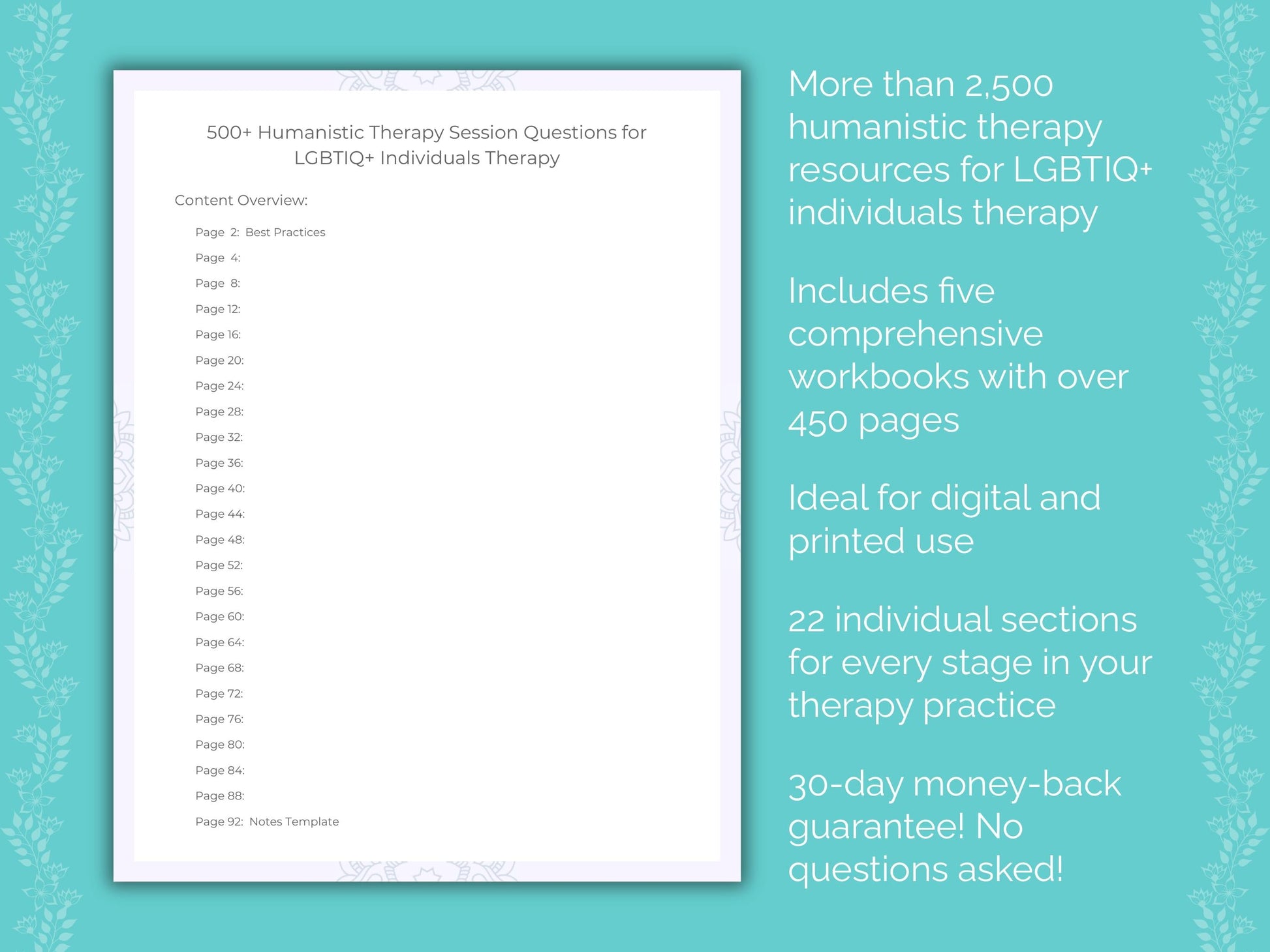 LGBTIQ+ Individuals Humanistic Therapy Therapist Worksheets