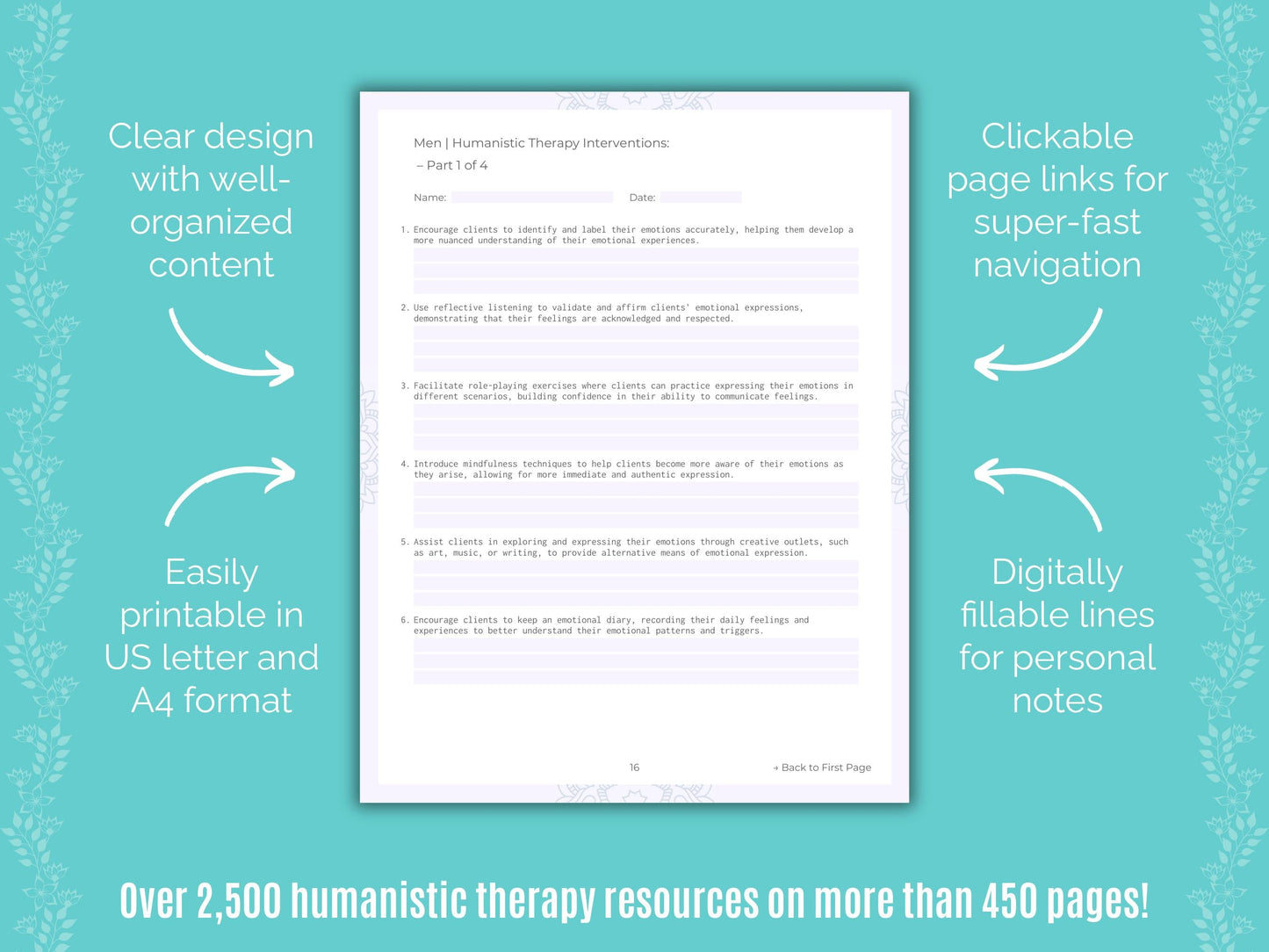 Men Humanistic Therapy Counseling Templates