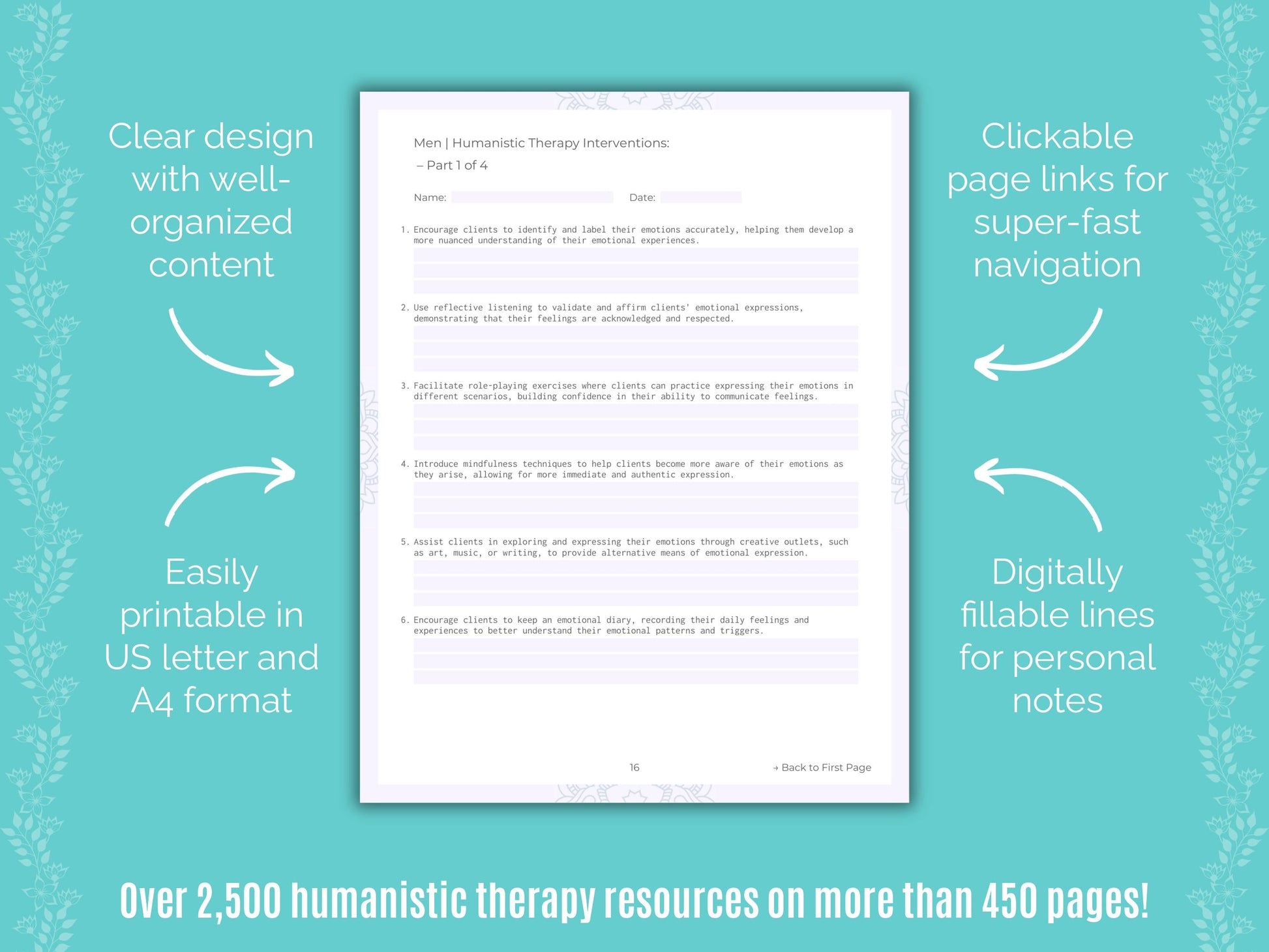 Men Humanistic Therapy Counseling Templates