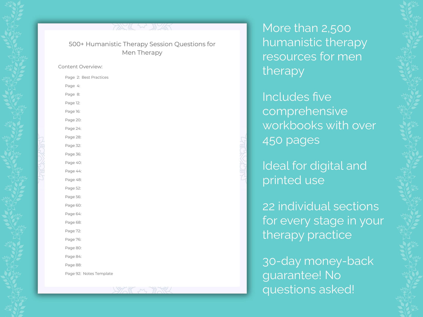 Men Humanistic Therapy Therapist Worksheets