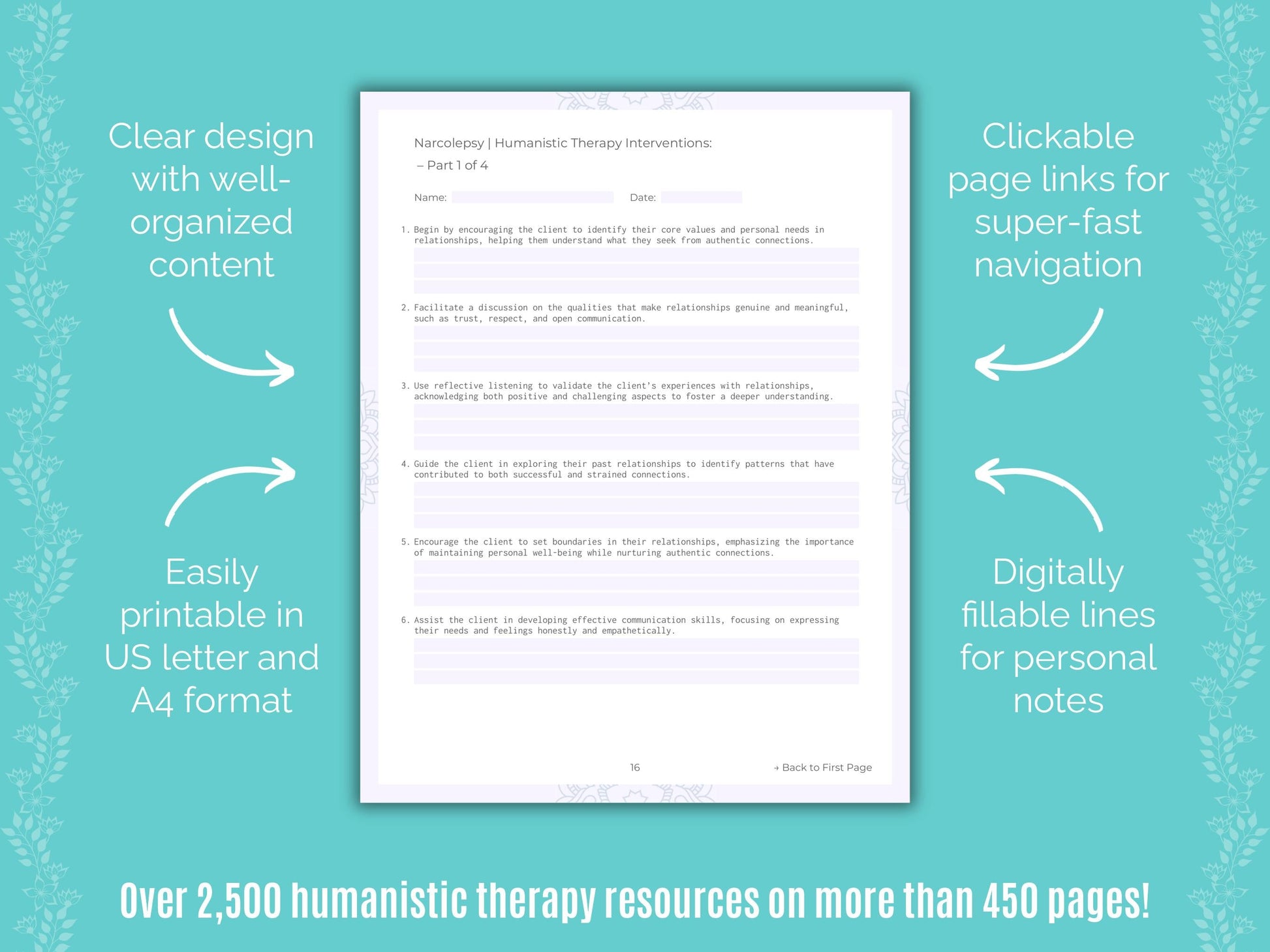 Narcolepsy Humanistic Therapy Counseling Templates