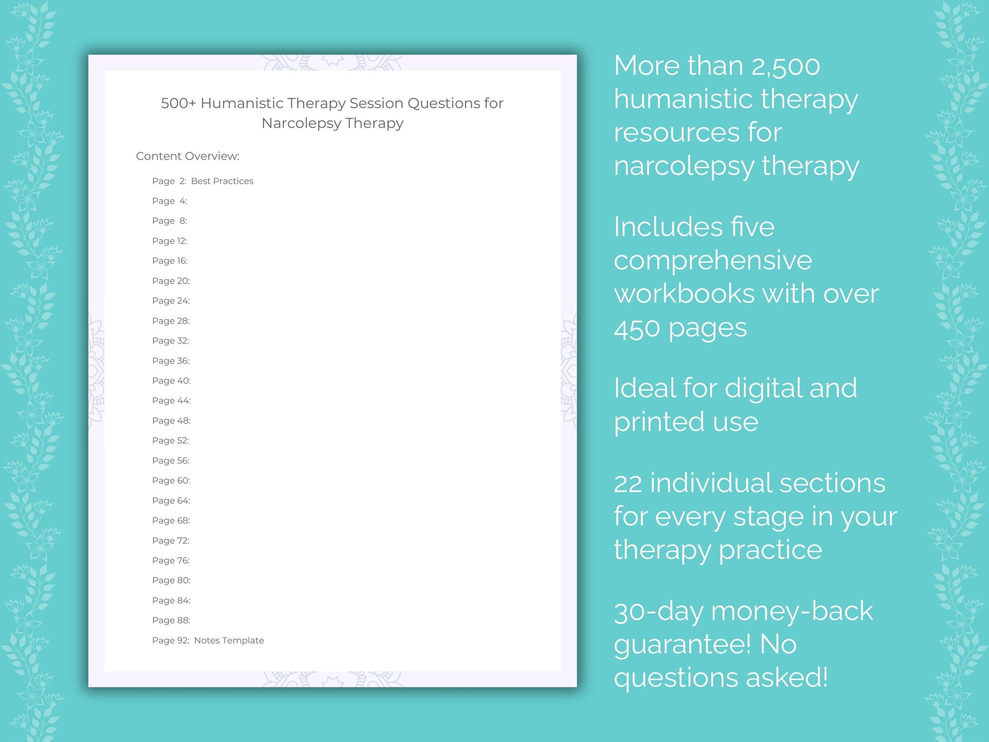 Narcolepsy Humanistic Therapy Therapist Worksheets