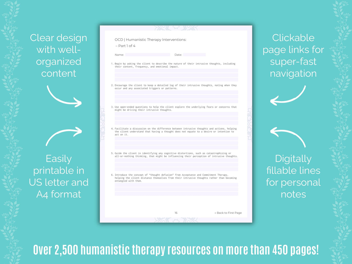 Obsessive-Compulsive Disorder (OCD) Humanistic Therapy Counseling Templates