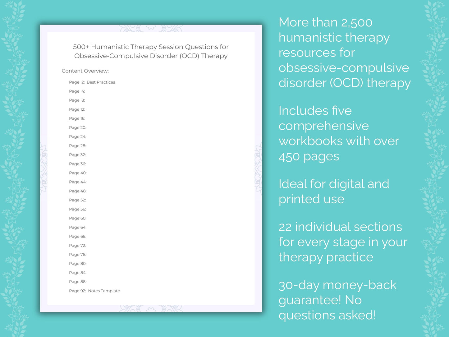 Obsessive-Compulsive Disorder (OCD) Humanistic Therapy Therapist Worksheets