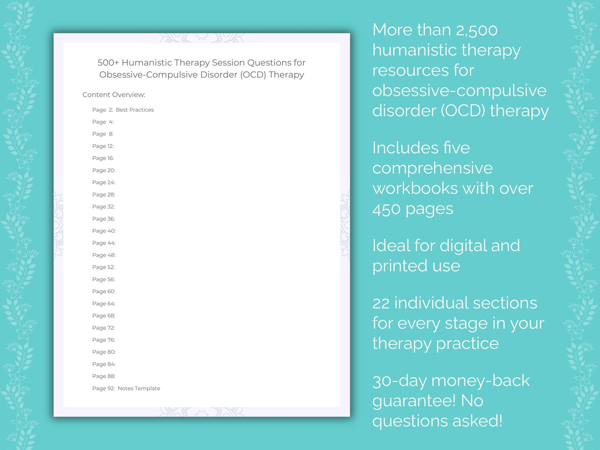 Obsessive-Compulsive Disorder (OCD) Humanistic Therapy Therapist Worksheets