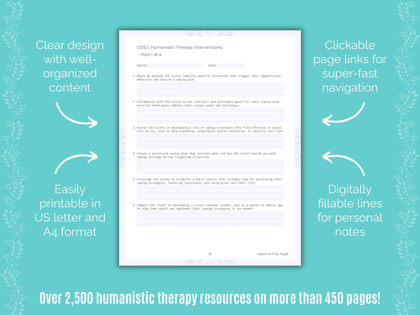 Oppositional Defiant Disorder (ODD) Humanistic Therapy Counseling Templates