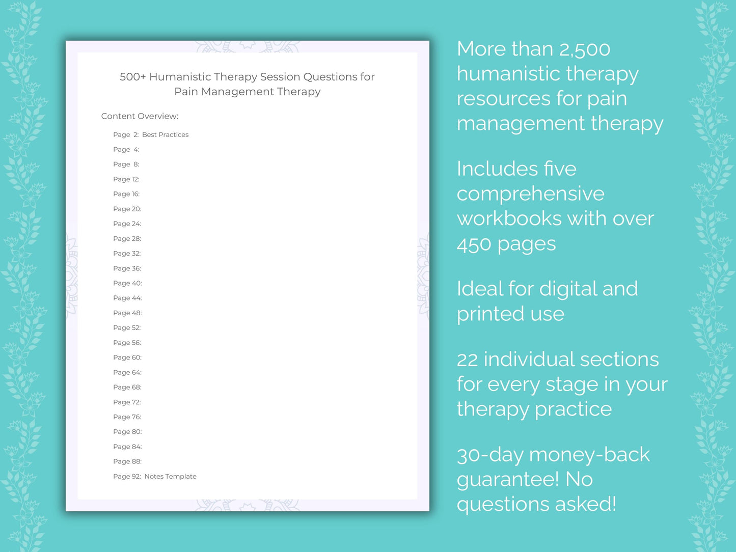 Pain Management Humanistic Therapy Therapist Worksheets