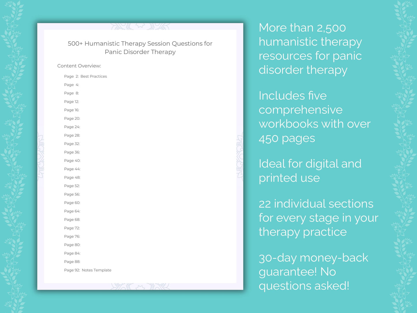 Panic Disorder Humanistic Therapy Therapist Worksheets