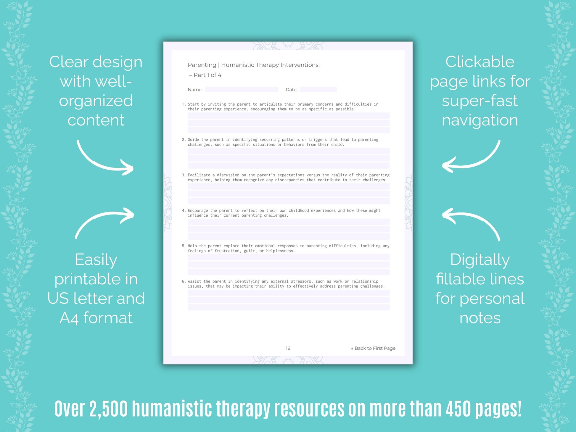 Parenting Humanistic Therapy Counseling Templates