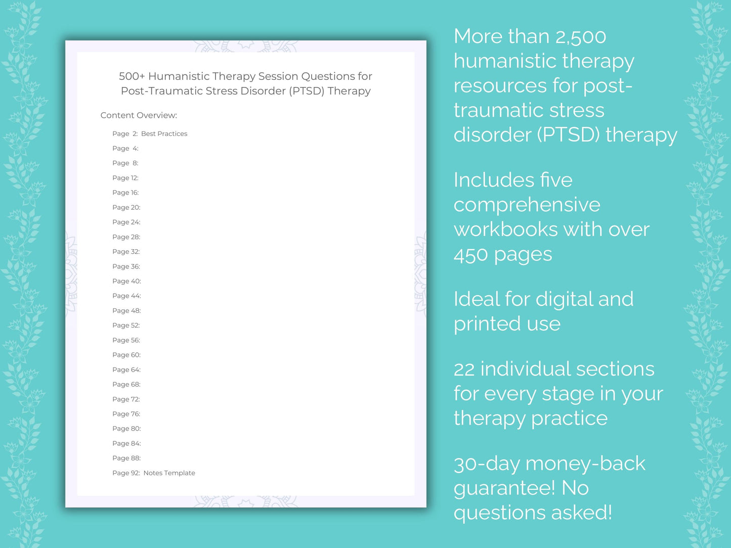 Post-Traumatic Stress Disorder (PTSD) Humanistic Therapy Therapist Worksheets
