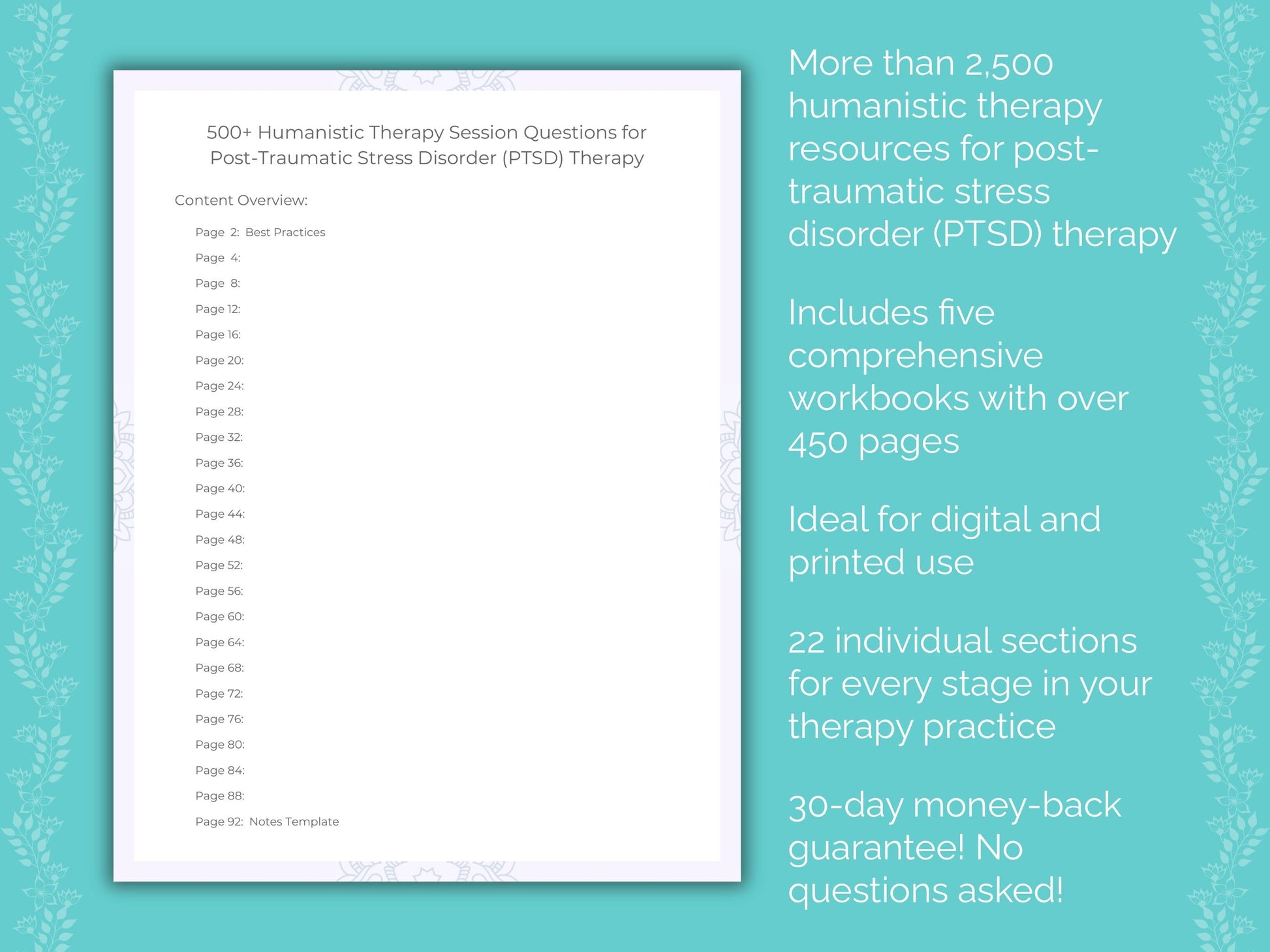 Post-Traumatic Stress Disorder (PTSD) Humanistic Therapy Therapist Worksheets