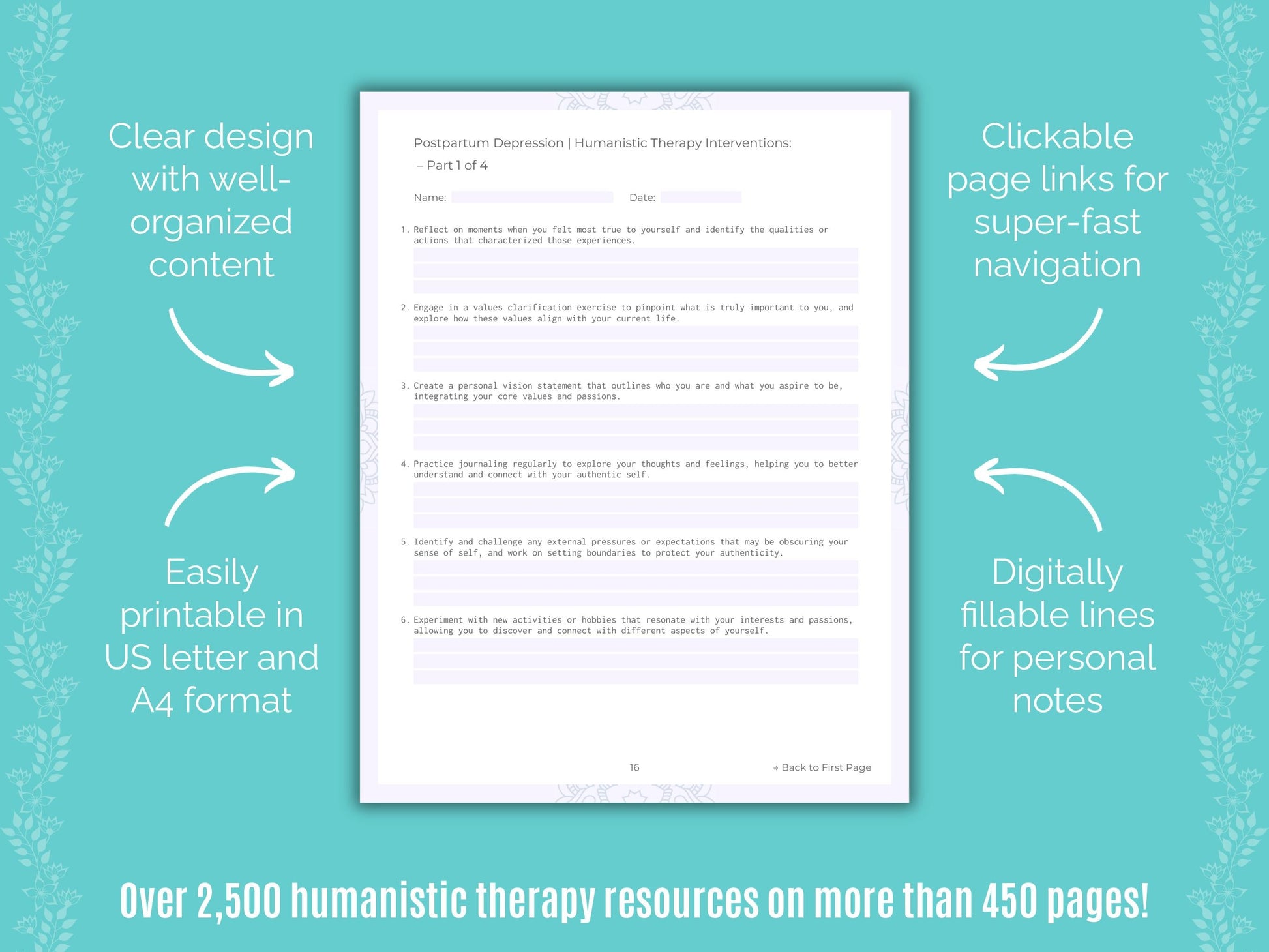 Postpartum Depression Humanistic Therapy Counseling Templates