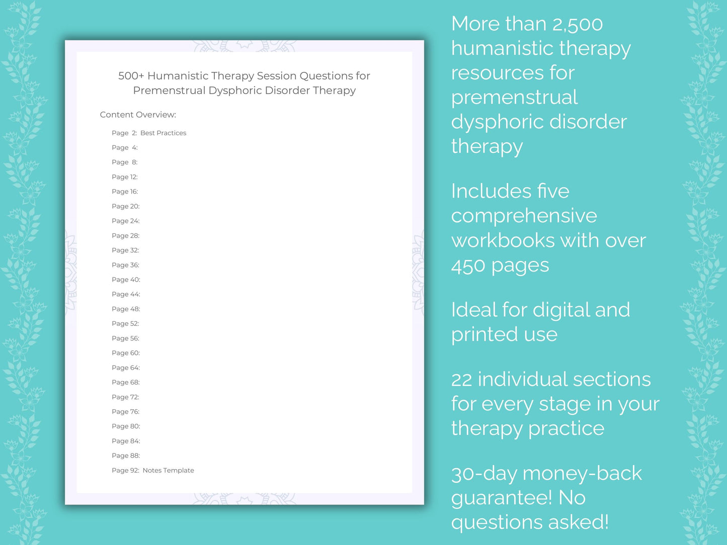 Premenstrual Dysphoric Disorder Humanistic Therapy Therapist Worksheets