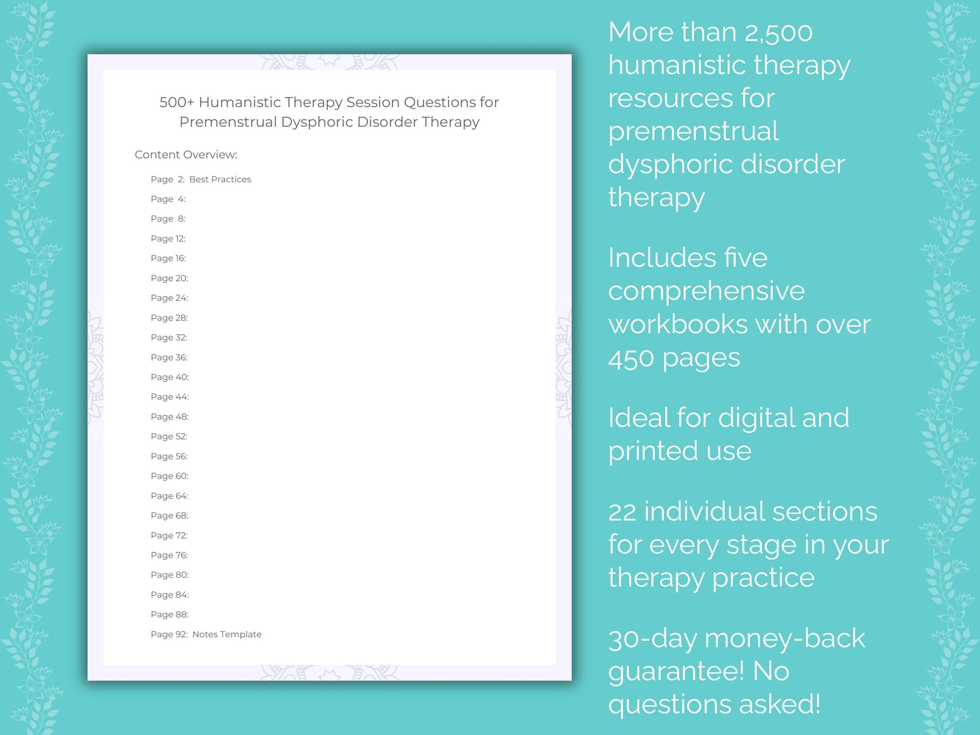 Premenstrual Dysphoric Disorder Humanistic Therapy Therapist Worksheets