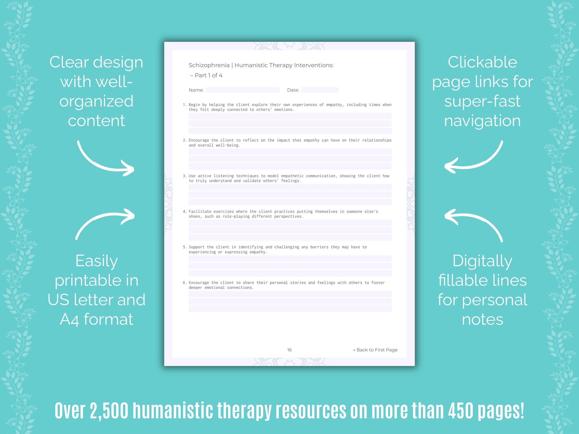 Schizophrenia Humanistic Therapy Counseling Templates