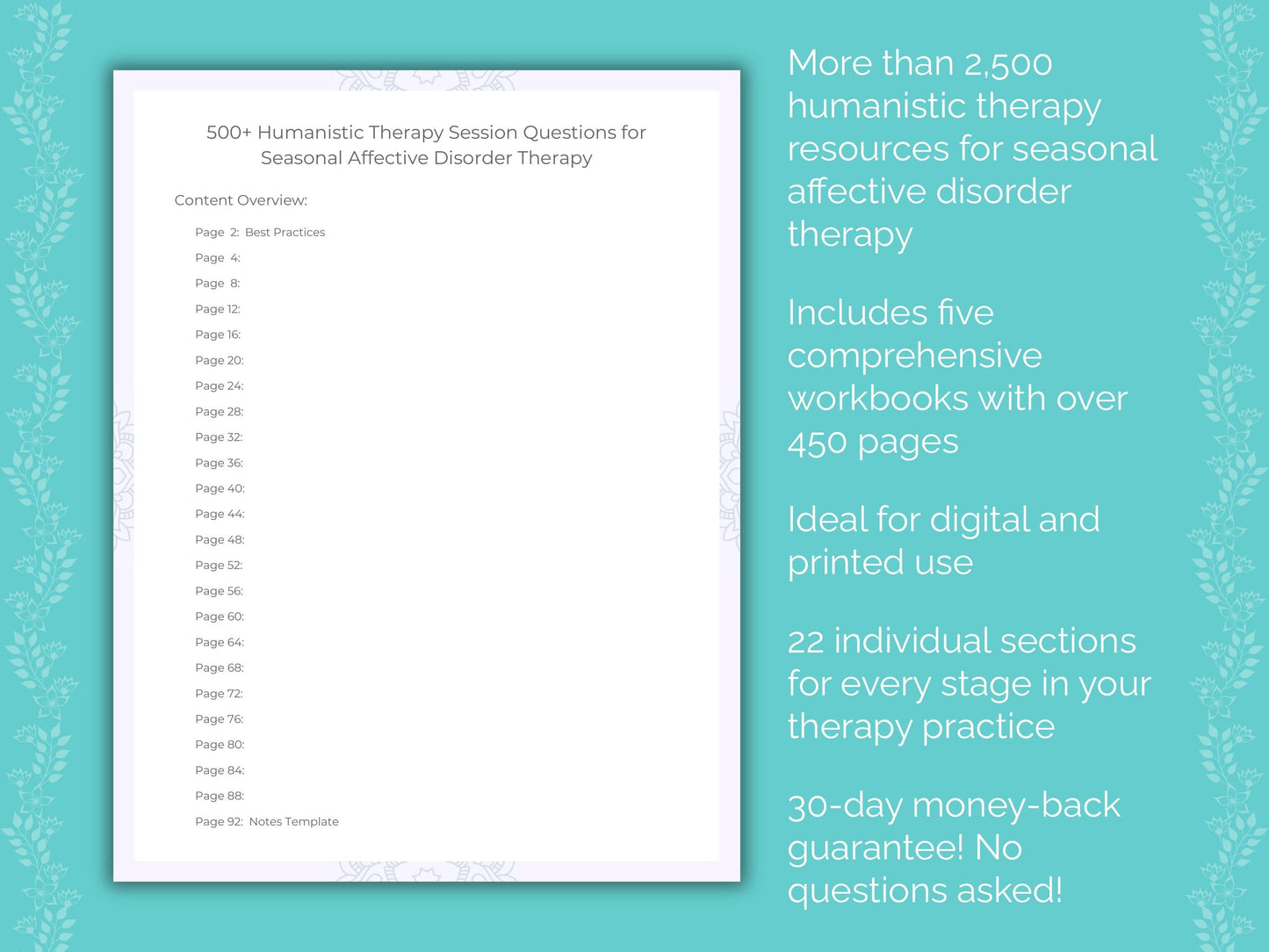 Seasonal Affective Disorder Humanistic Therapy Therapist Worksheets