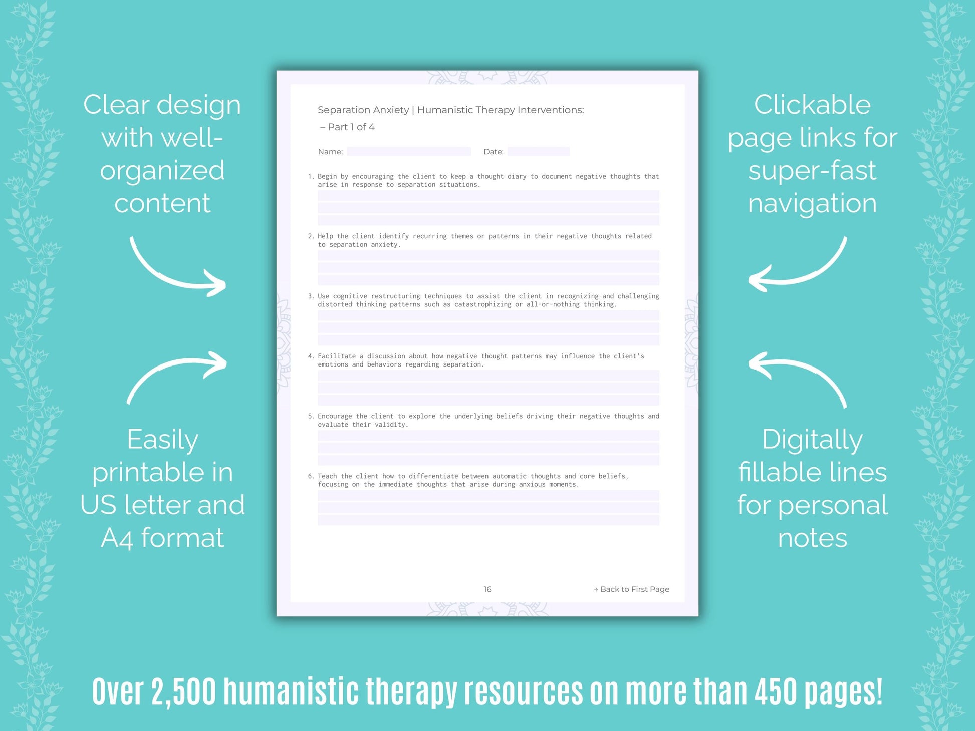 Separation Anxiety Humanistic Therapy Counseling Templates