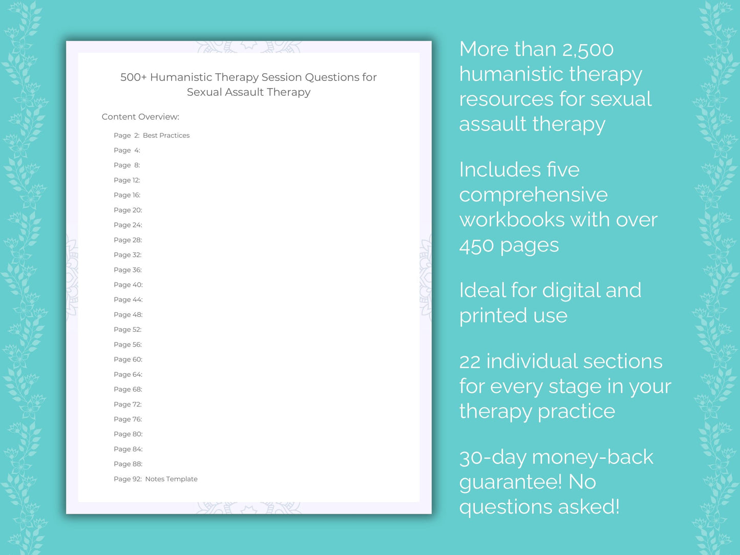 Sexual Assault Humanistic Therapy Therapist Worksheets