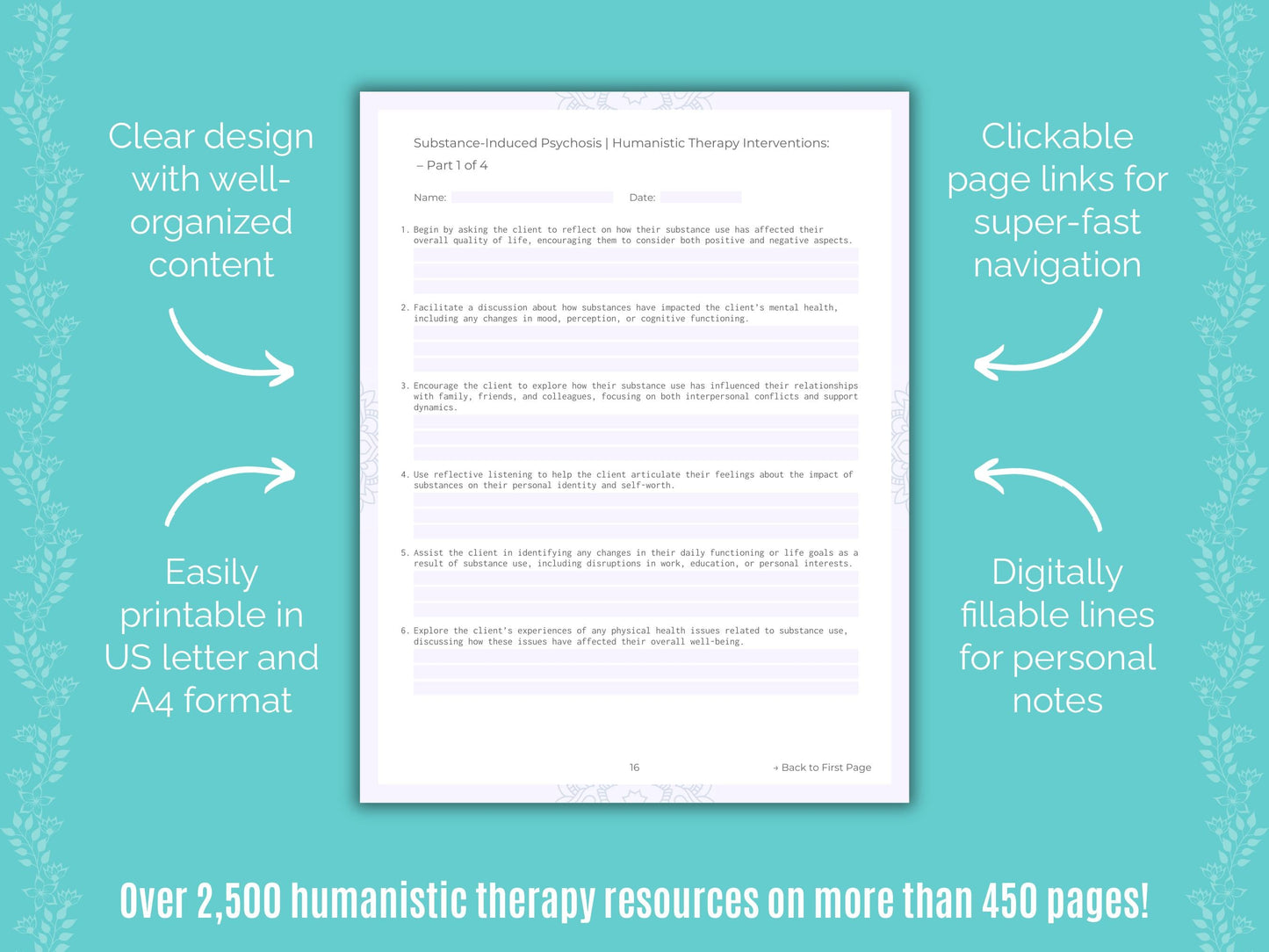 Substance-Induced Psychosis Humanistic Therapy Counseling Templates