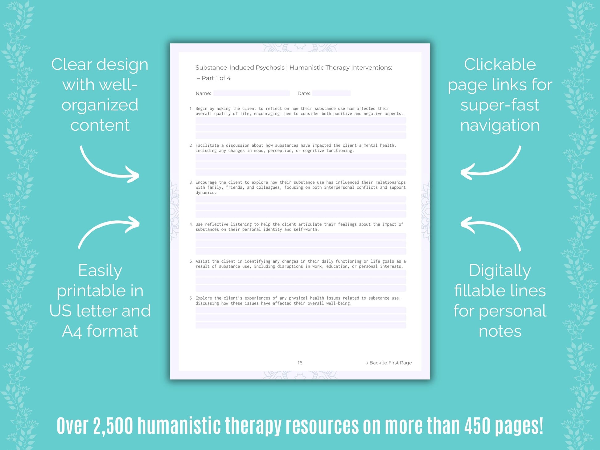 Substance-Induced Psychosis Humanistic Therapy Counseling Templates