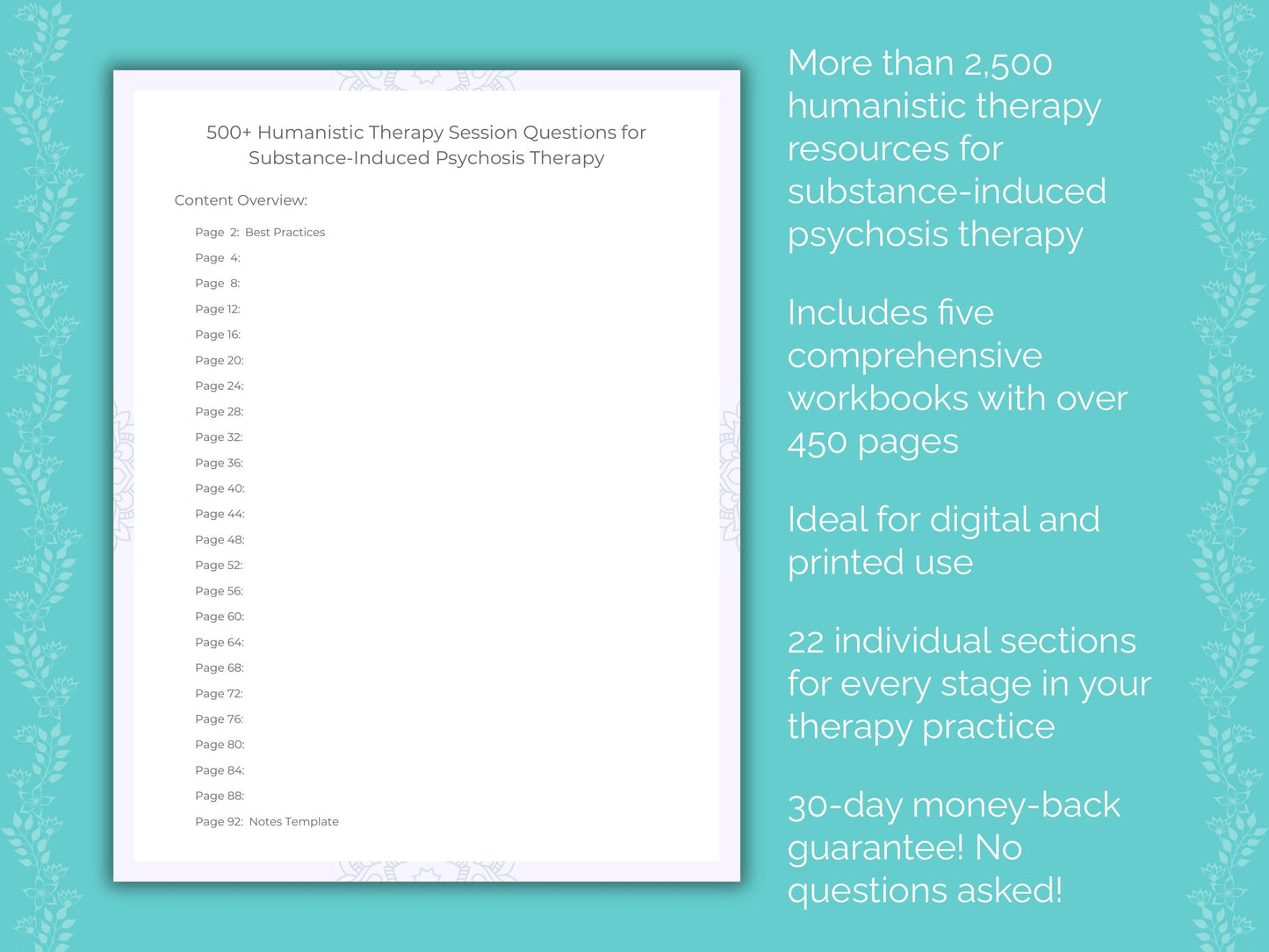 Substance-Induced Psychosis Humanistic Therapy Therapist Worksheets