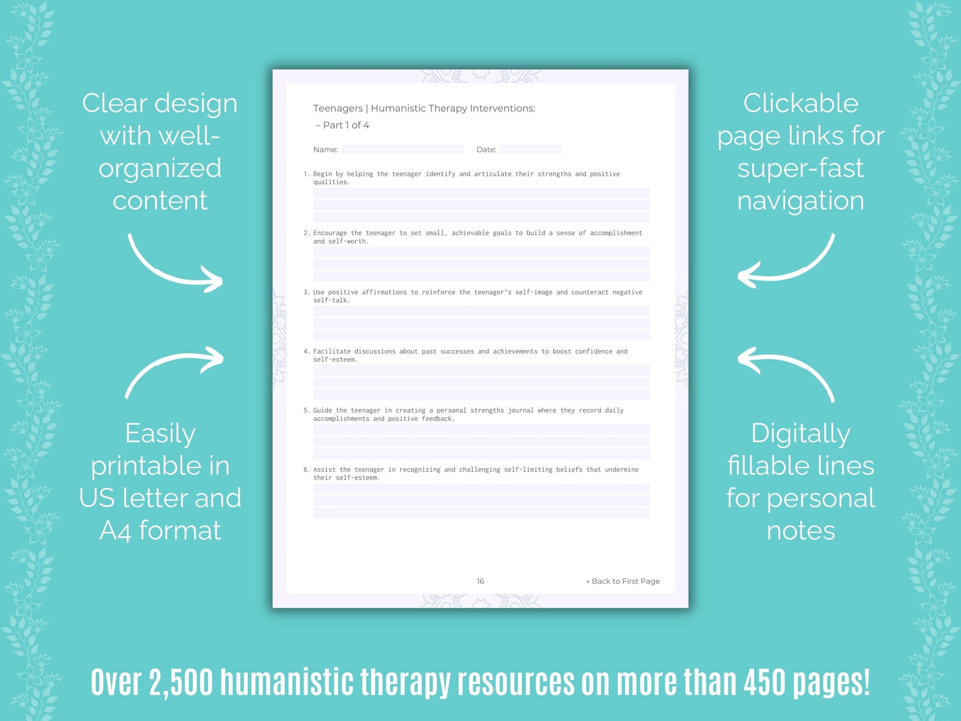 Teenagers Humanistic Therapy Counseling Templates