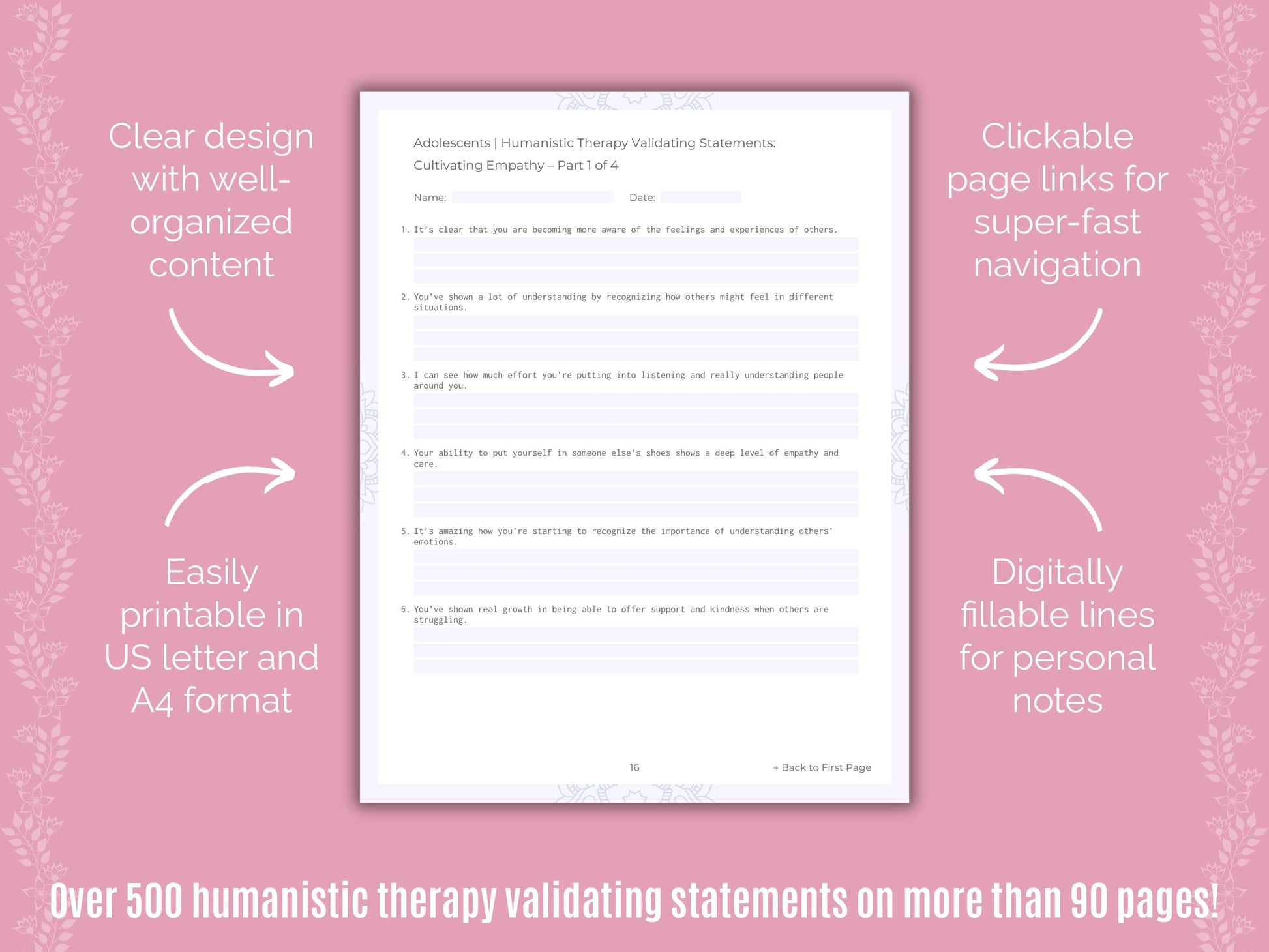 Adolescents Humanistic Therapy Counseling Templates