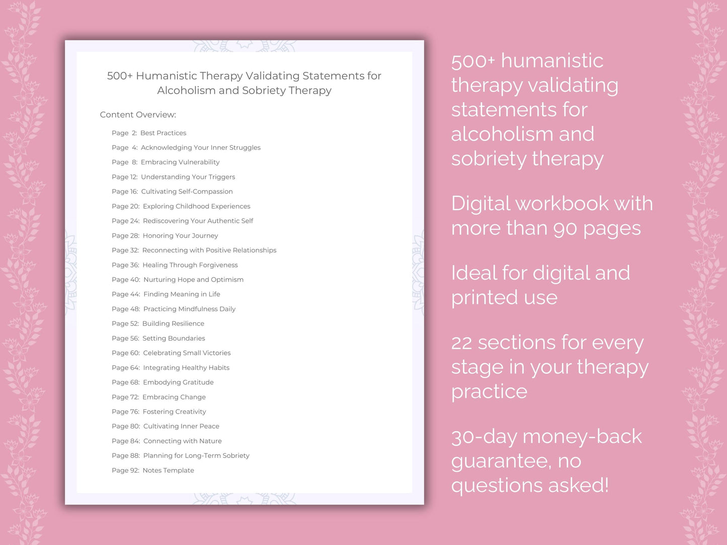 Alcoholism and Sobriety Humanistic Therapy Therapist Worksheets