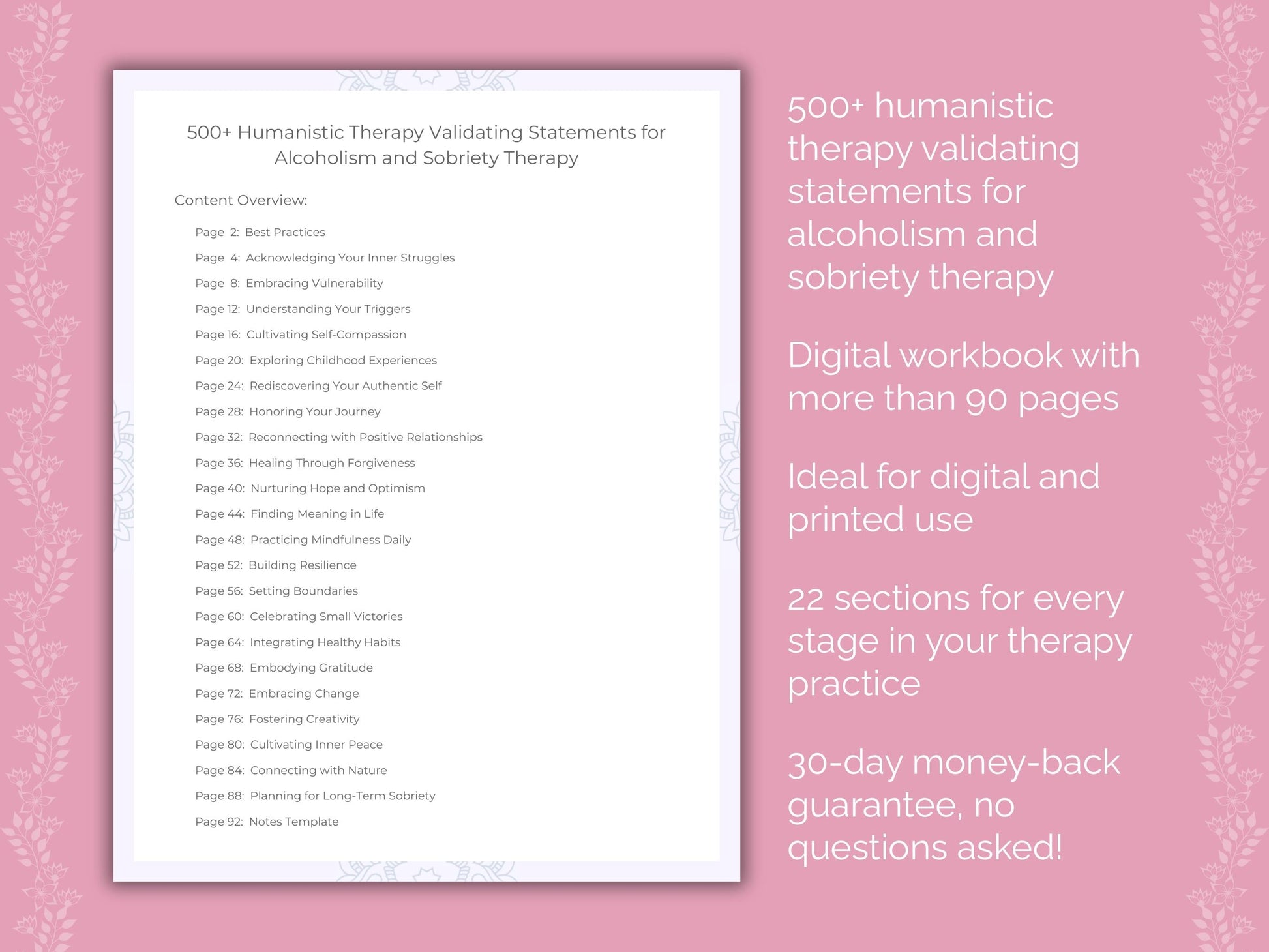 Alcoholism and Sobriety Humanistic Therapy Therapist Worksheets